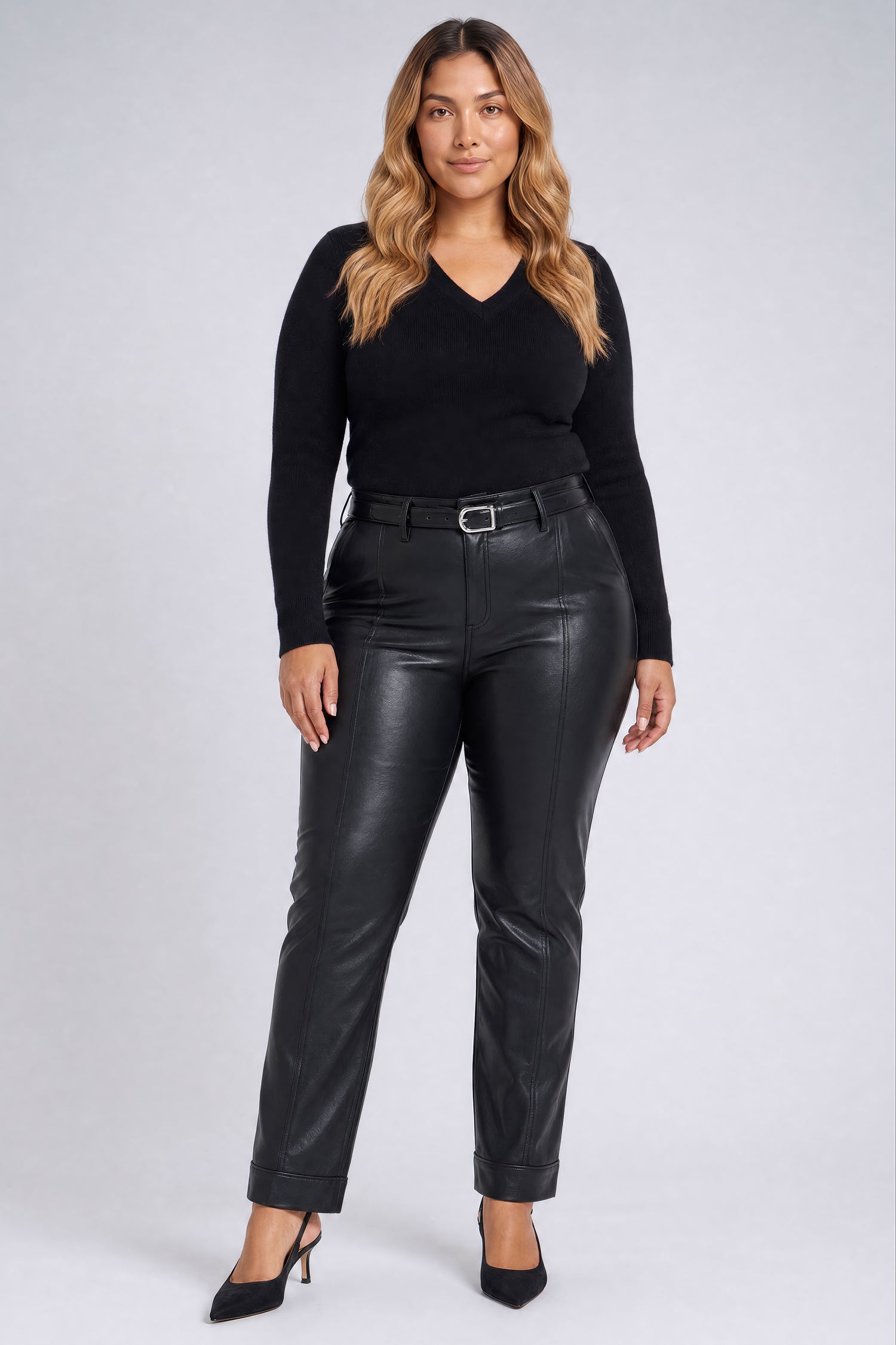 NYDJ Vegan Leather Marilyn Straight Pants With Band Hems In Plus Size Sculpt-Her™ Collection - Black