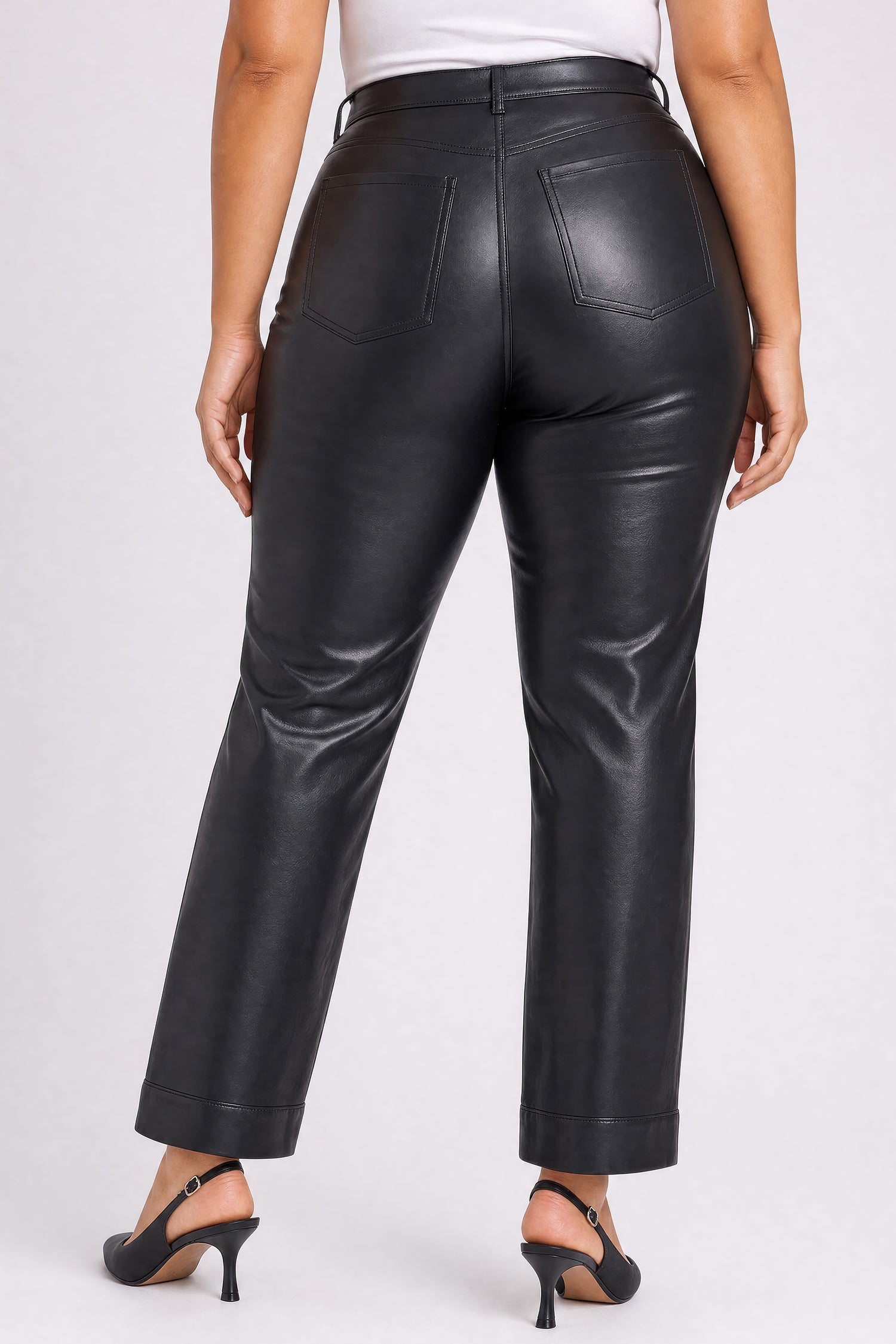 NYDJ Vegan Leather Marilyn Straight Pants With Band Hems In Plus Size Sculpt-Her™ Collection - Black