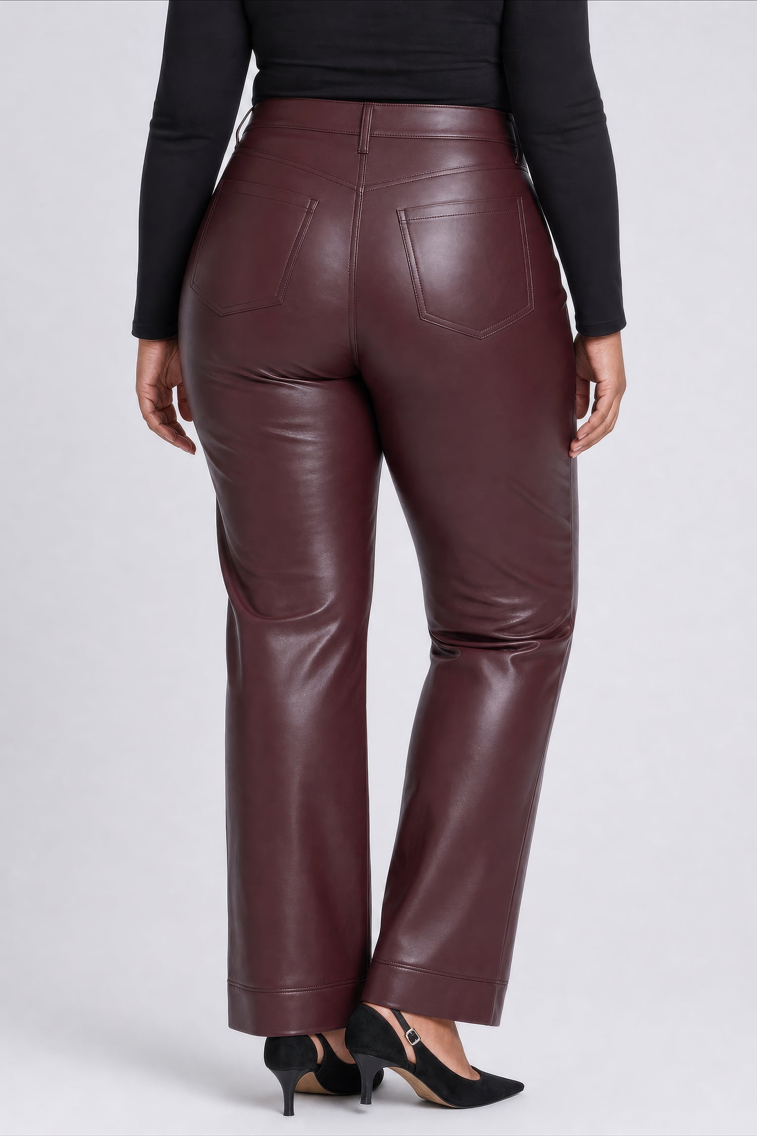 NYDJ Vegan Leather Marilyn Straight Pants With Band Hems In Plus Size Sculpt-Her™ Collection - Bitter Chocolate