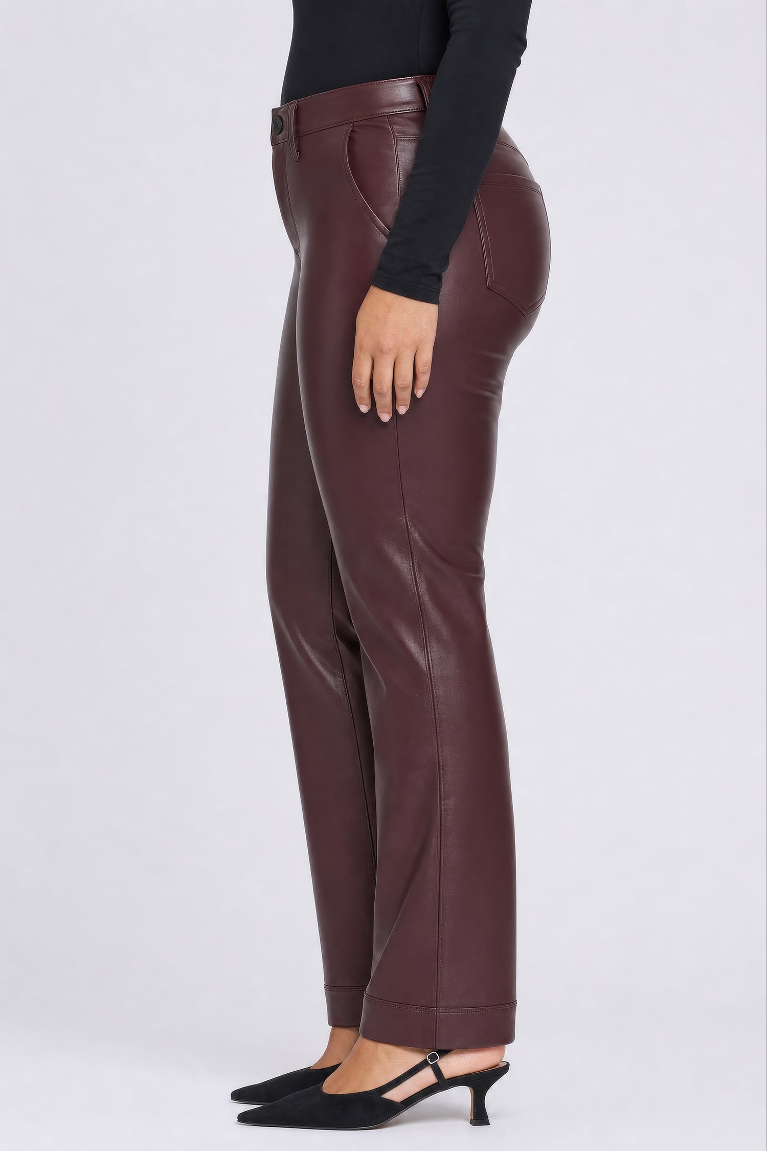 NYDJ Vegan Leather Marilyn Straight Pants With Band Hems In Plus Size Sculpt-Her™ Collection - Bitter Chocolate