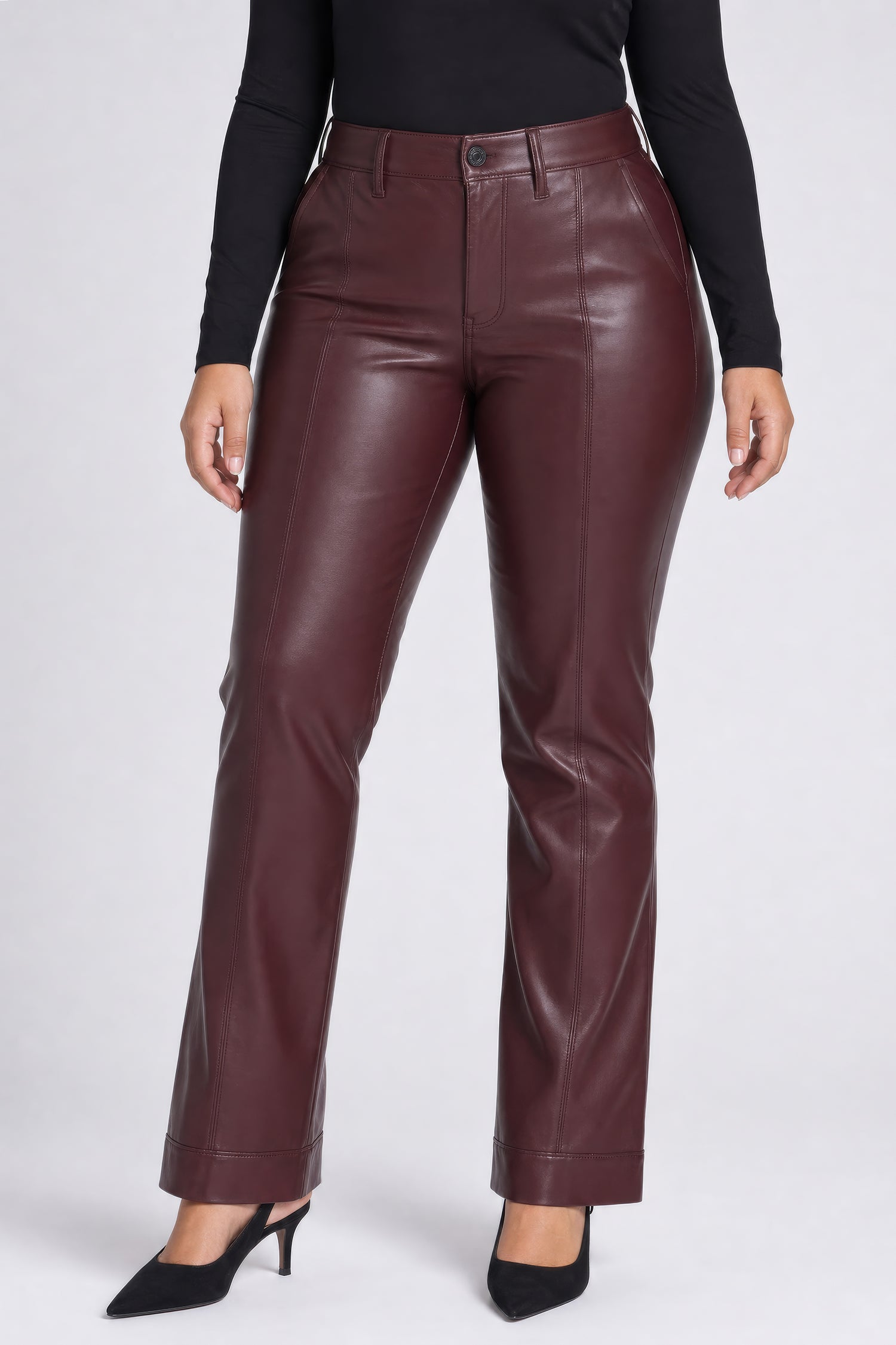 NYDJ Vegan Leather Marilyn Straight Pants With Band Hems In Plus Size Sculpt-Her™ Collection - Bitter Chocolate