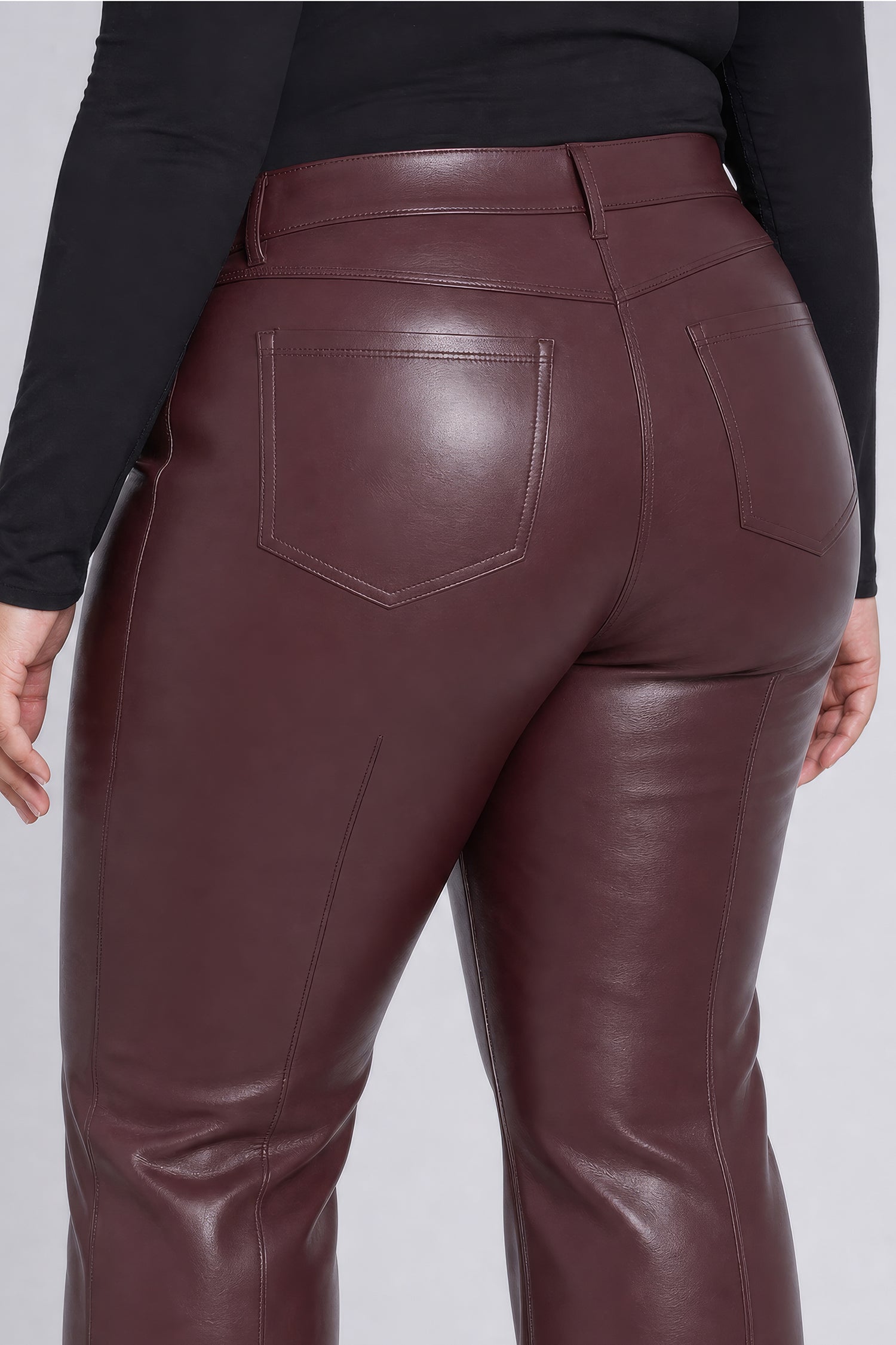 NYDJ Vegan Leather Marilyn Straight Pants With Band Hems In Plus Size Sculpt-Her™ Collection - Bitter Chocolate