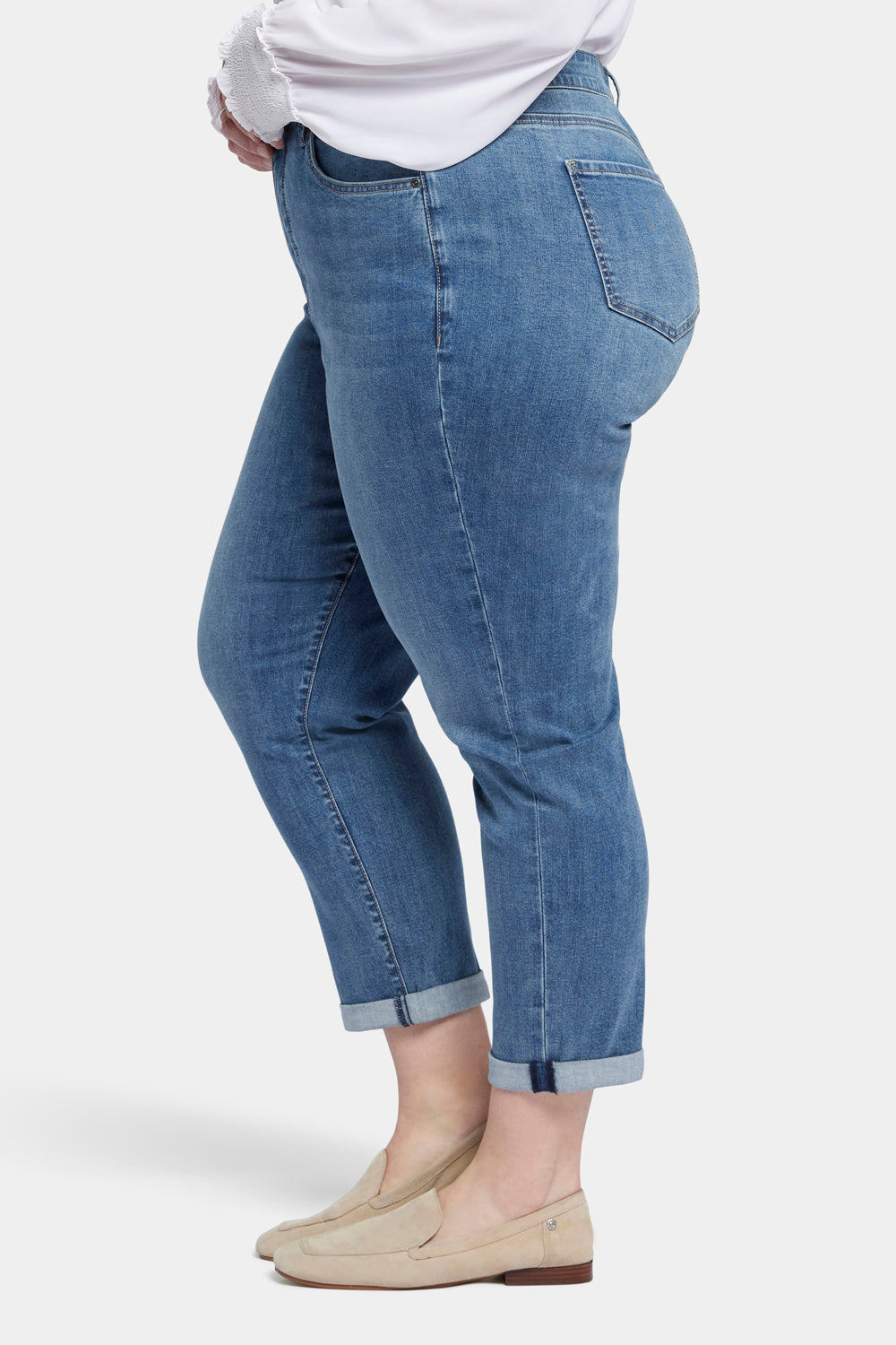 NYDJ Margot Girlfriend Jeans In Petite Plus Size In Cool Embrace® Denim With Cuffs - Rockie