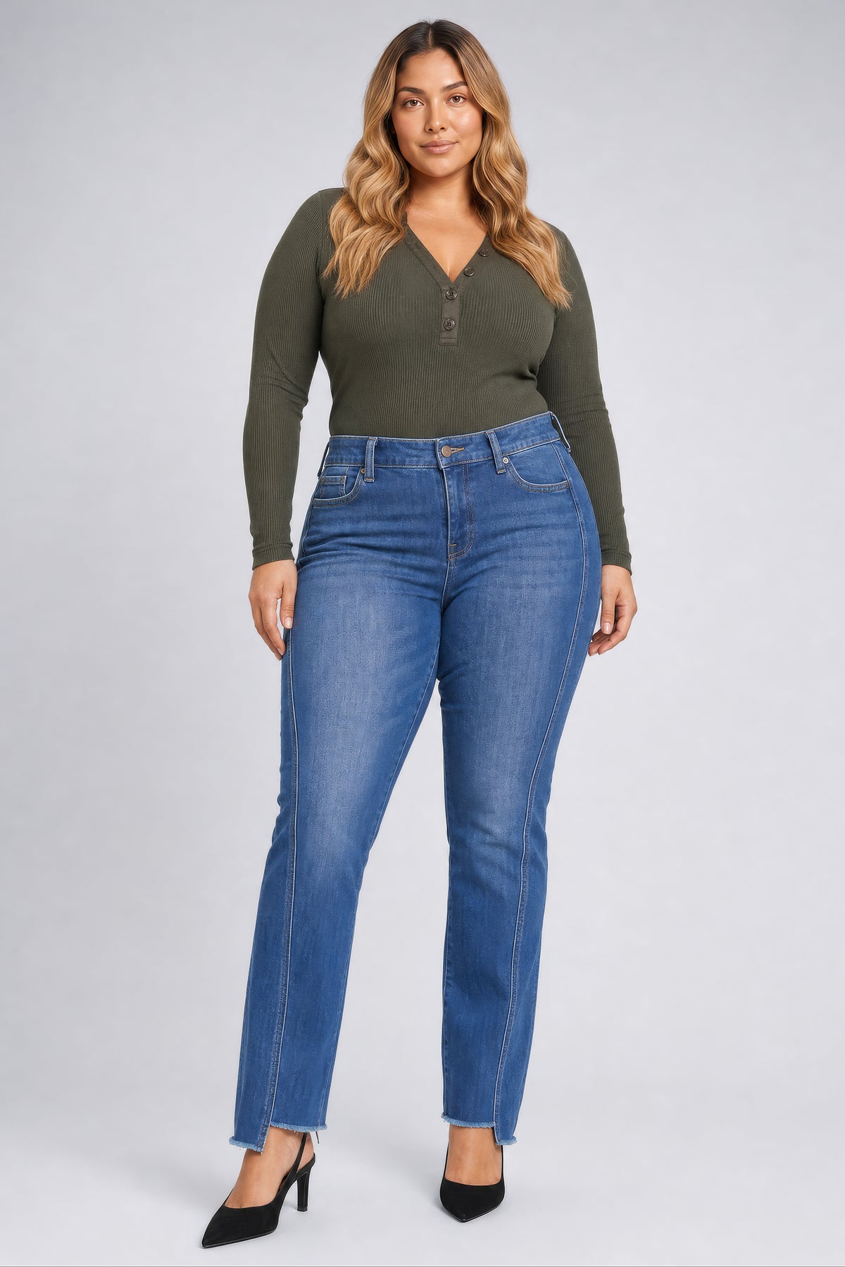 NYDJ Barbara Bootcut Jeans In Plus Size With High Rise, Raw Step Hems And 31" Inseam - Agave