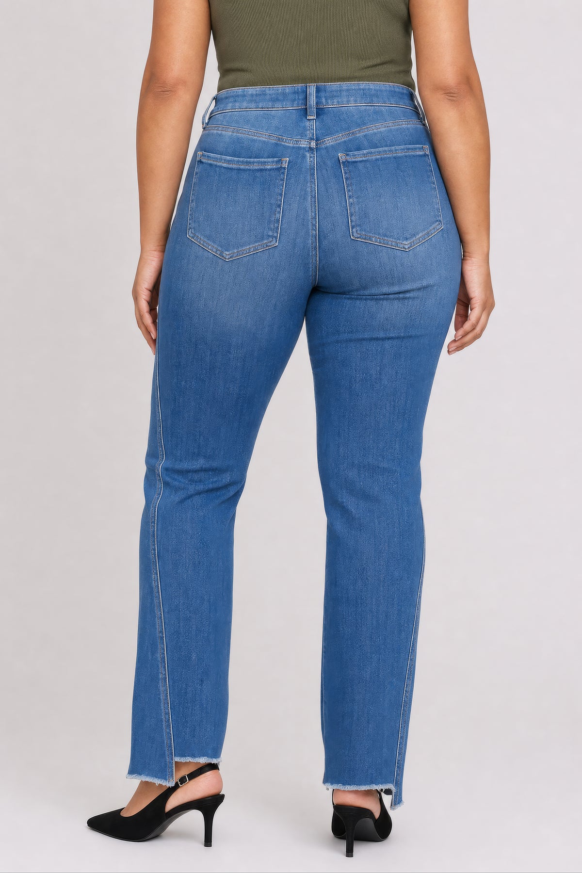 NYDJ Barbara Bootcut Jeans In Plus Size With High Rise, Raw Step Hems And 31" Inseam - Agave