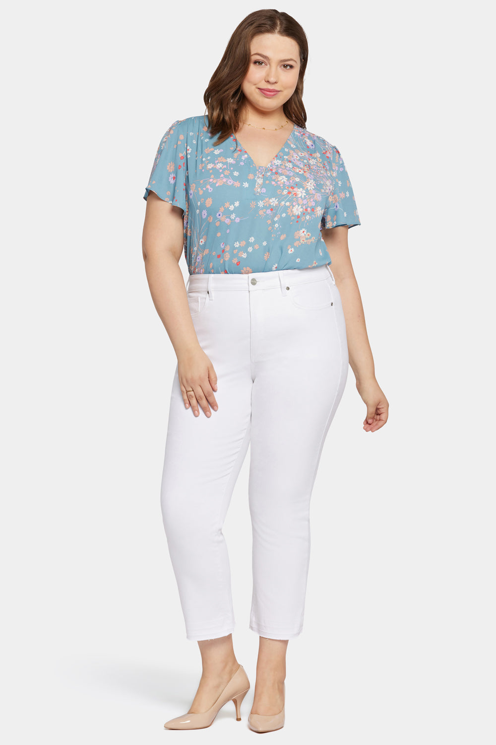 NYDJ Marilyn Straight Ankle Jeans In Petite Plus Size In Cool Embrace® Denim With High Rise And Released Hems - Optic White