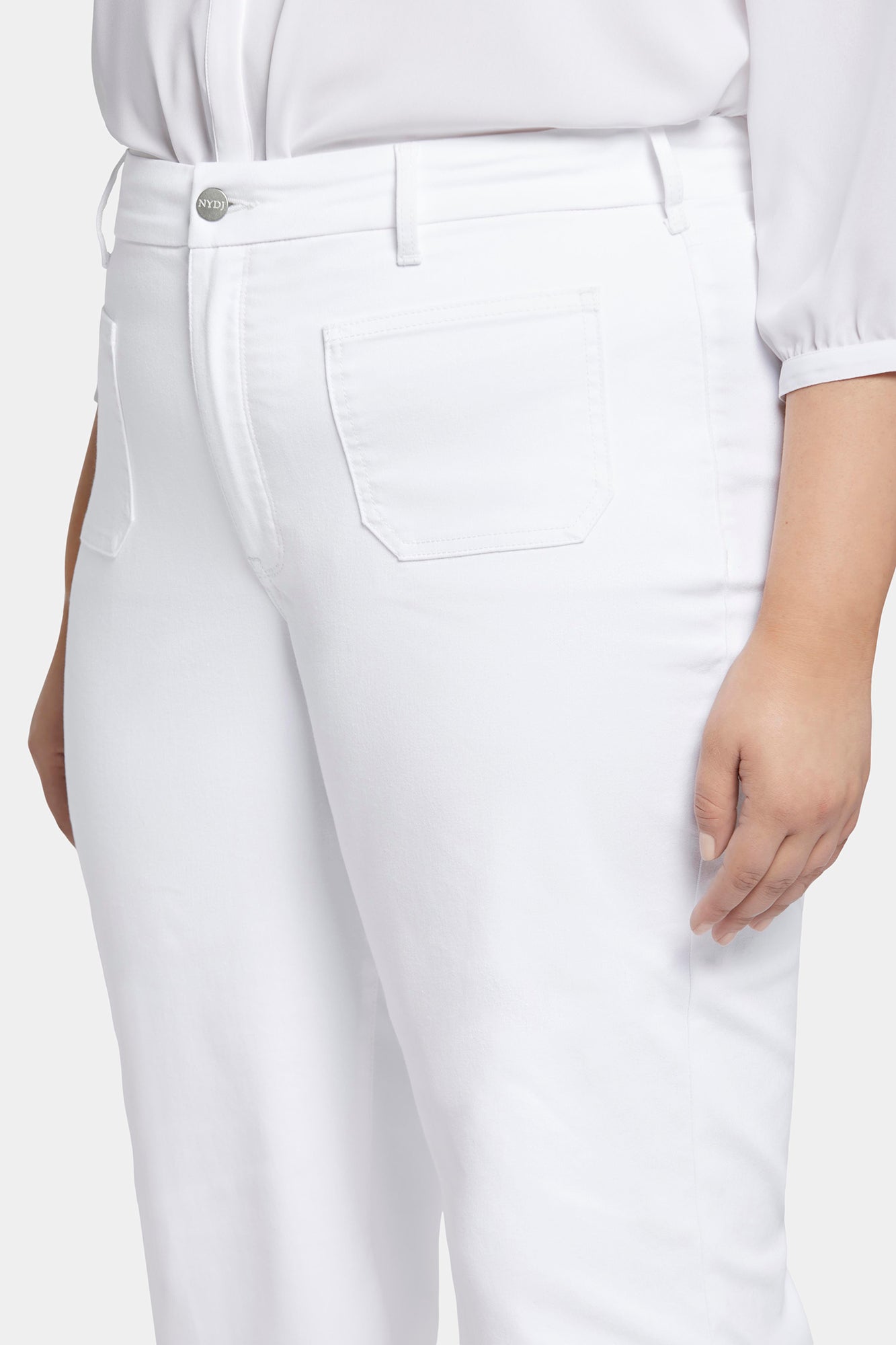 NYDJ Patchie Wide Leg Capri Jeans In Petite Plus Size With Frayed Hems - Optic White