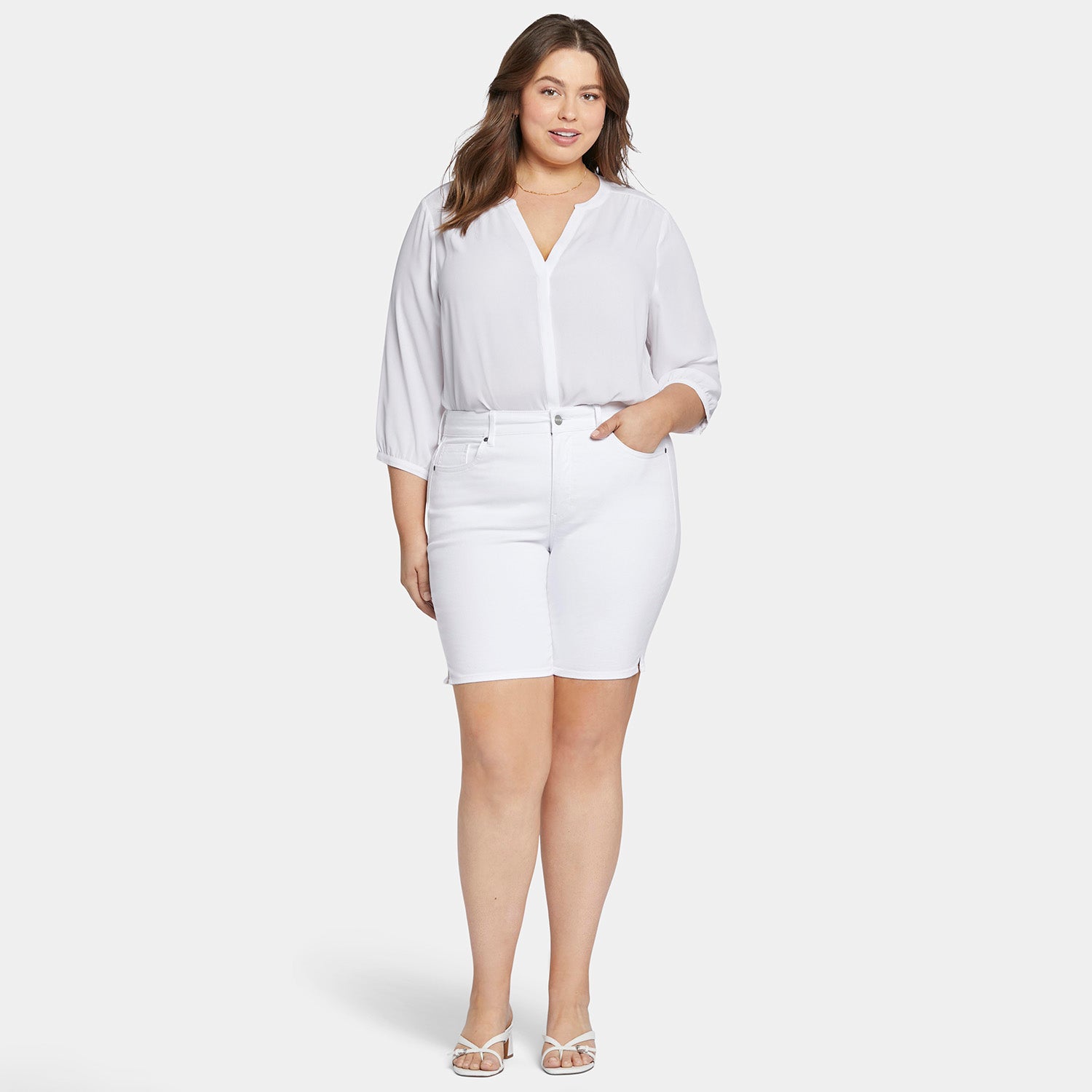 Ella Denim Shorts In Petite Plus Size With Side Slits - Optic