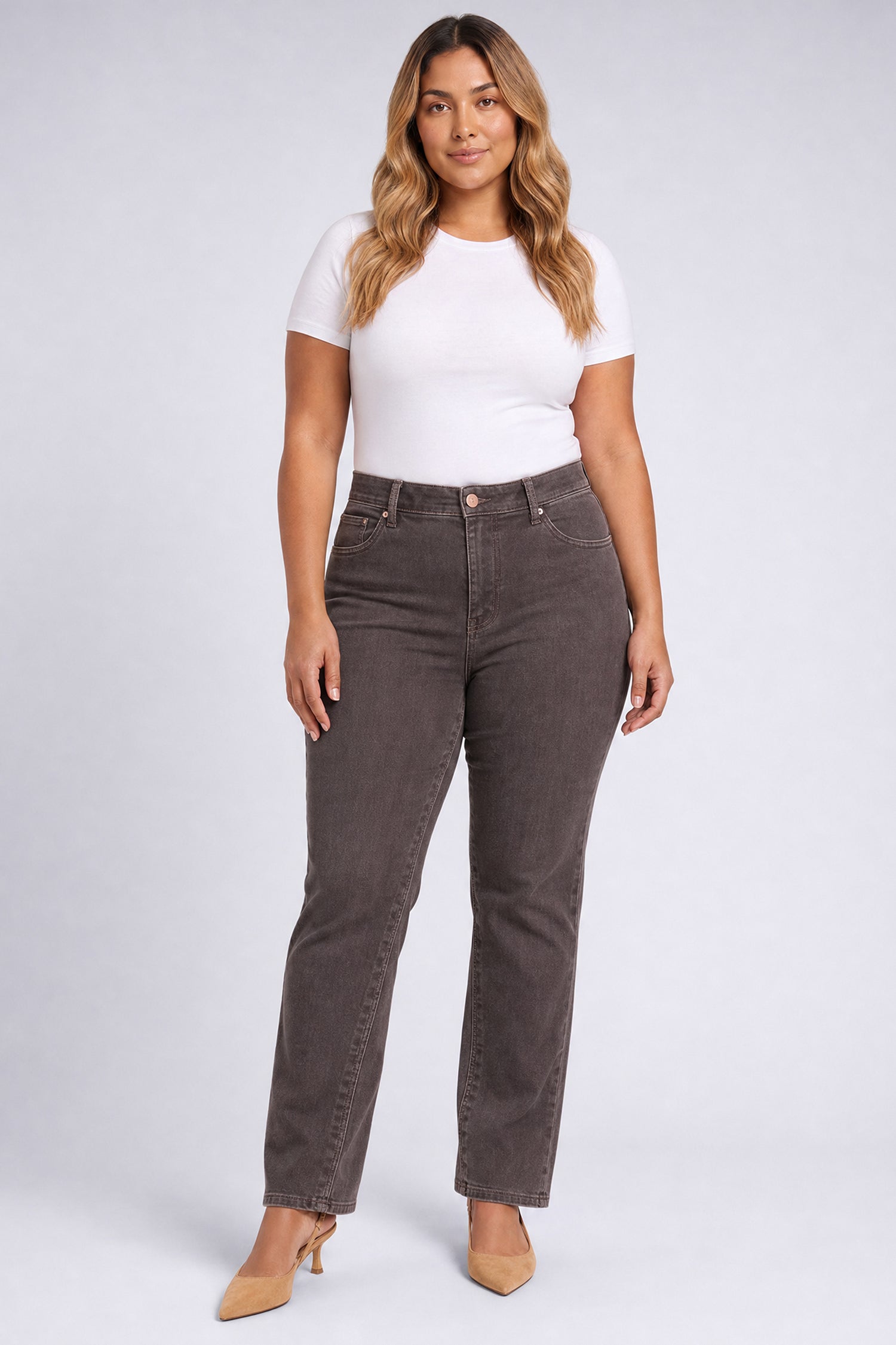 NYDJ Brooke Loose Straight Jeans In Plus Size With Paneled Seam Detail - Retro Espresso
