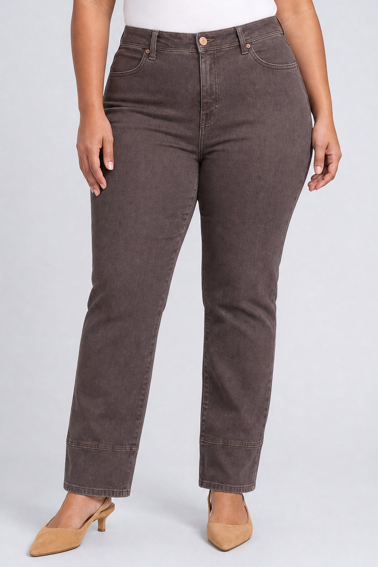 NYDJ Brooke Loose Straight Jeans In Plus Size With Paneled Seam Detail - Retro Espresso