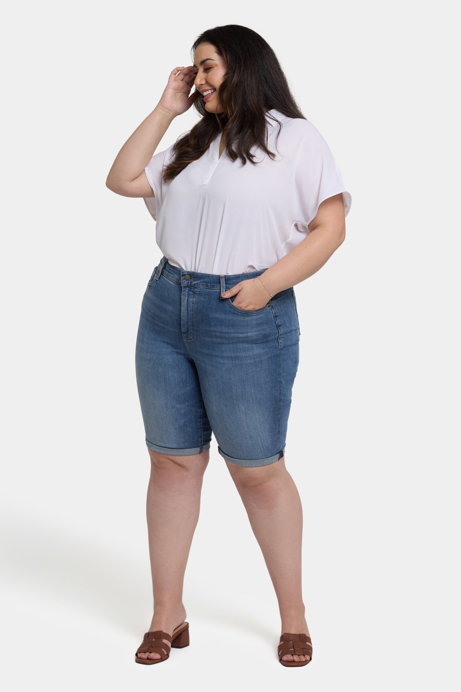 Briella 11 Inch Denim Shorts In Plus Size With Roll Cuffs