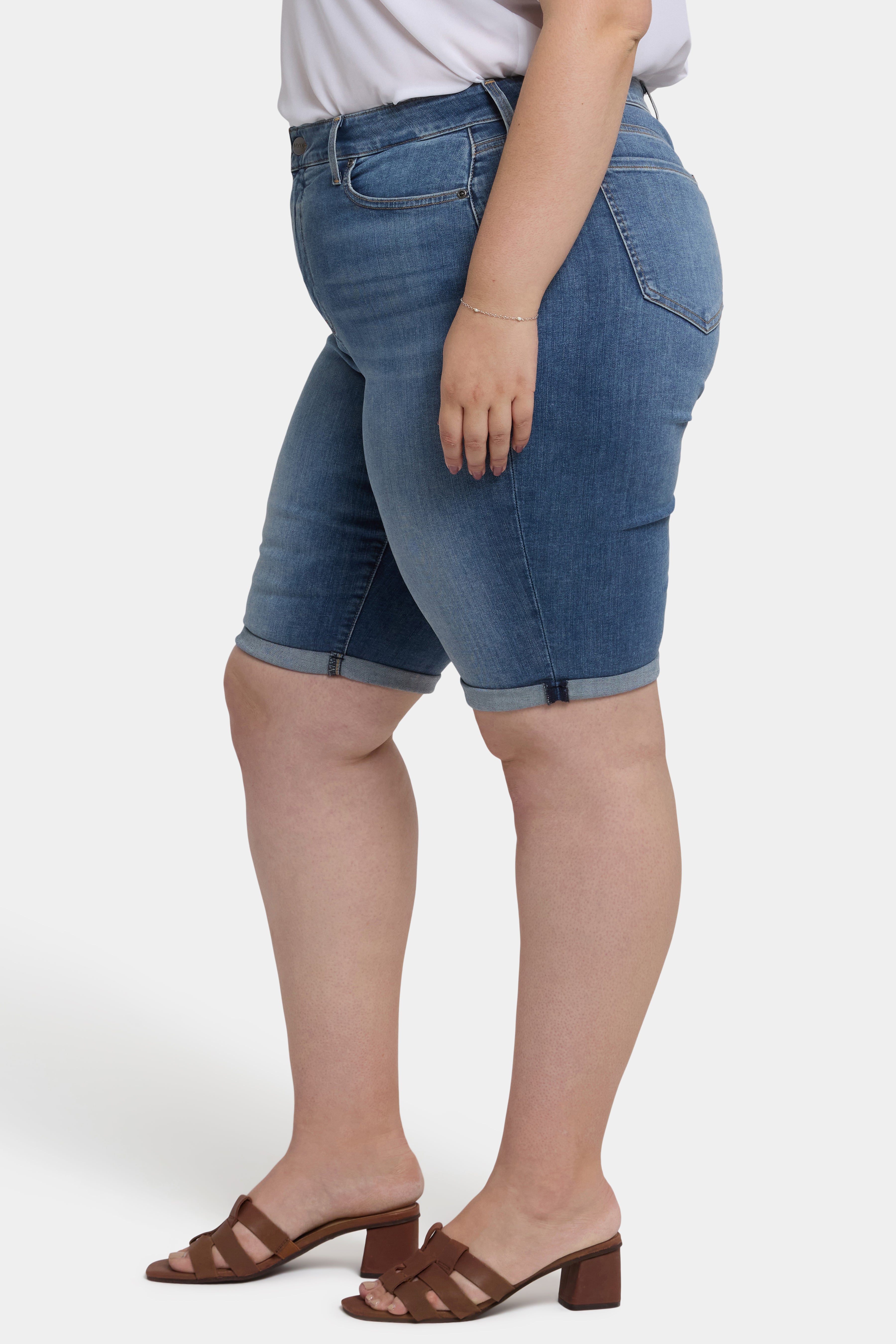 Briella 11 Inch Denim Shorts In Plus Size With Roll Cuffs