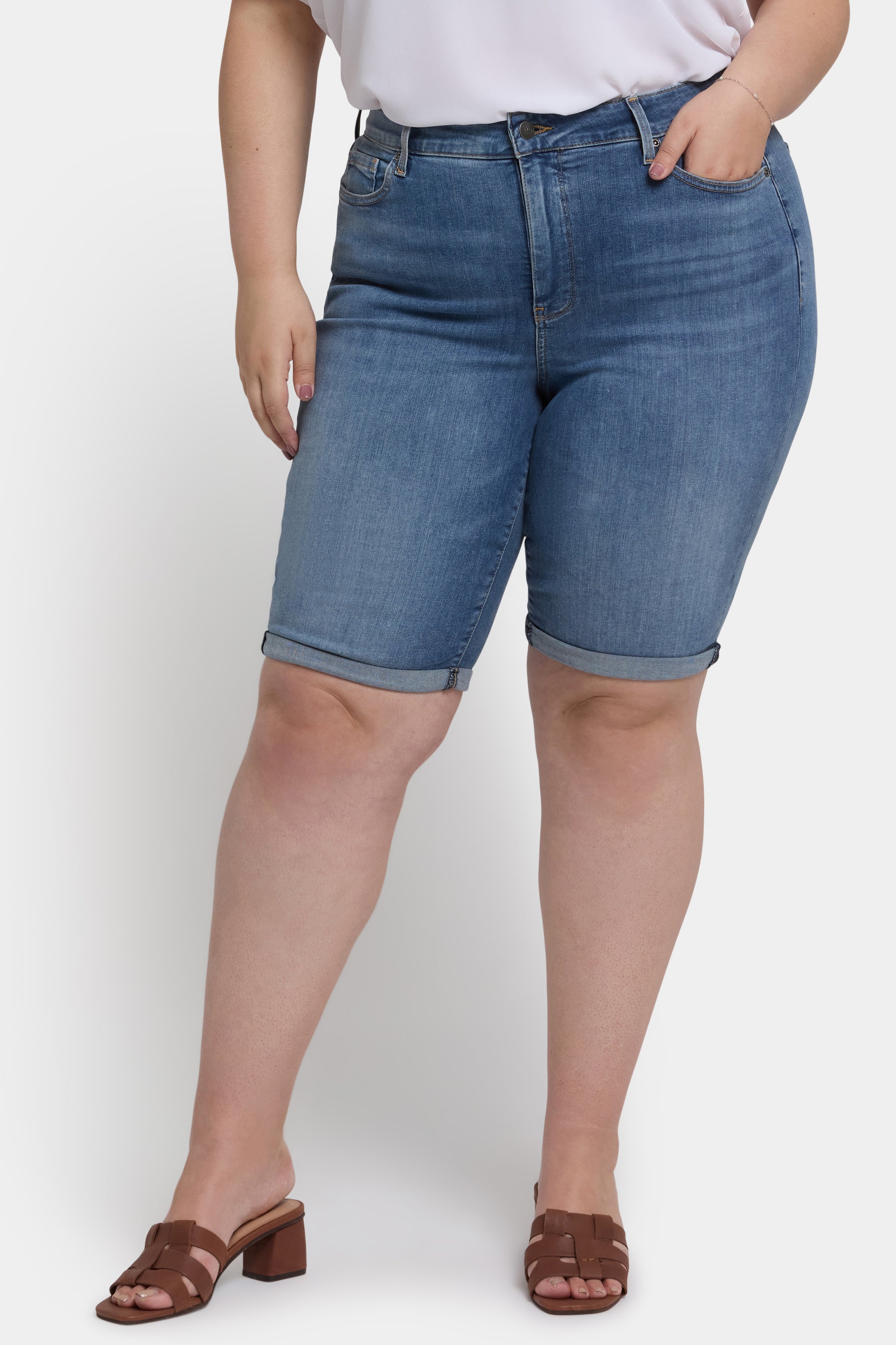 NYDJ Briella 11 Inch Denim Shorts In Plus Size With Roll Cuffs - Barcelona Breeze