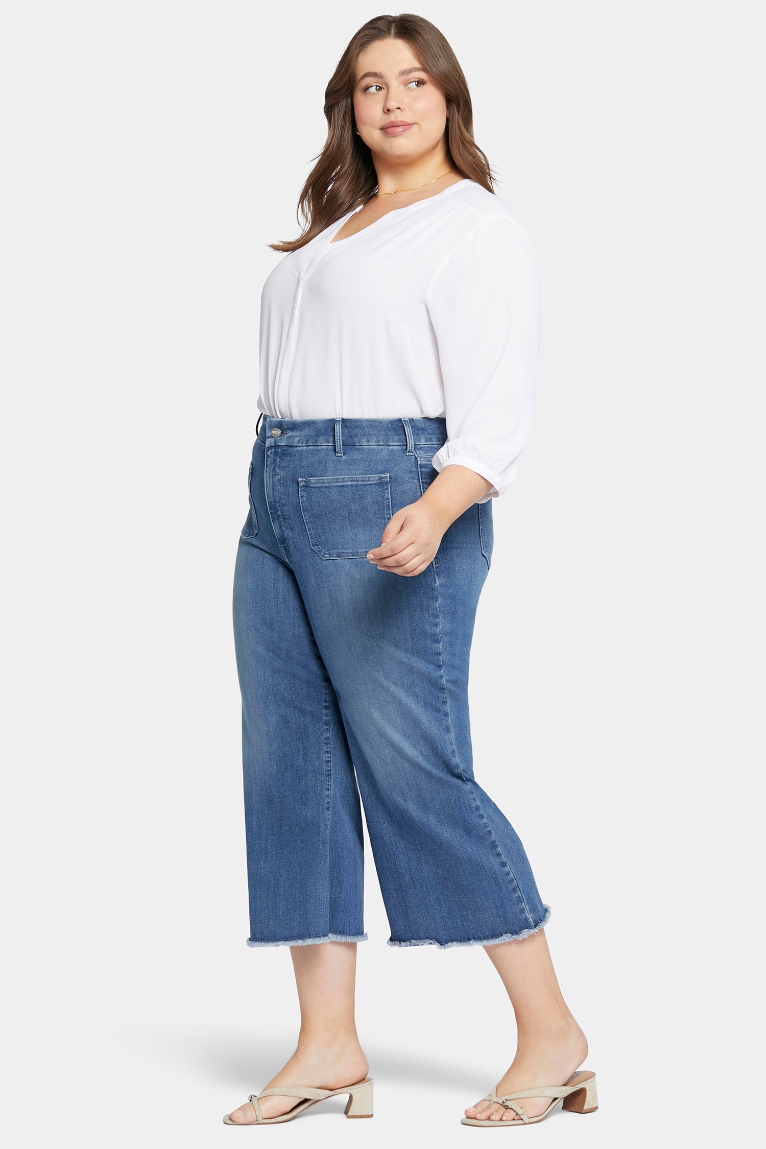 NYDJ Patchie Wide Leg Capri Jeans In Petite Plus Size With Frayed Hems - Compass