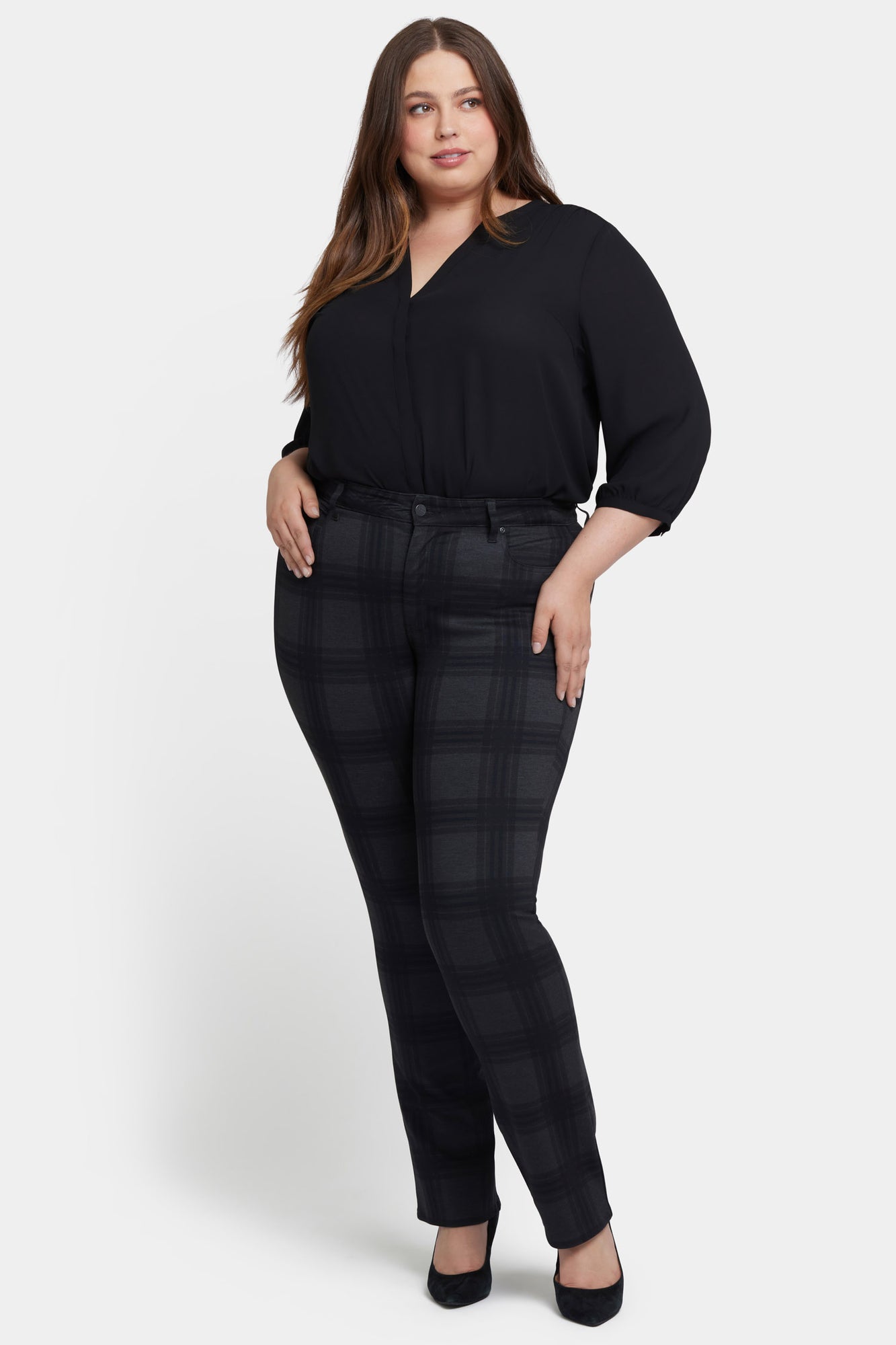 NYDJ Marilyn Straight Pants In Plus Size  - Piedmont Plaid