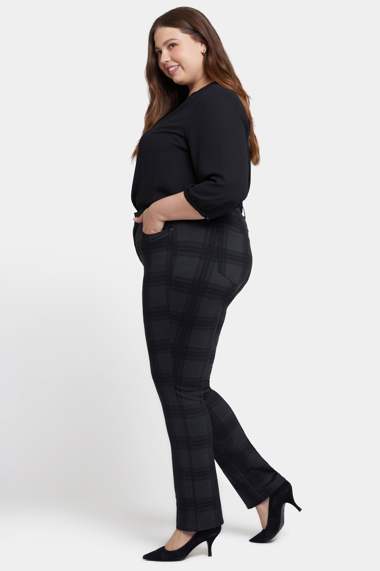 NYDJ Marilyn Straight Pants In Plus Size  - Piedmont Plaid