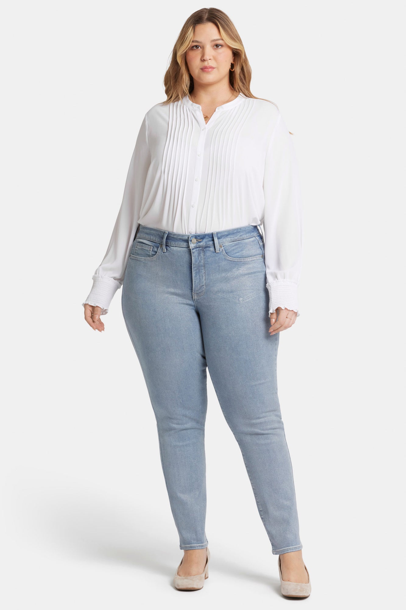 Sheri Slim NYDJ Coating With Size Silver Sparkling - In Plus Jeans Lights Foil Blue 