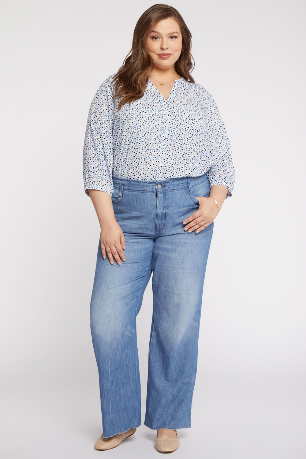 NYDJ Teresa Wide Leg Jeans In Plus Size With High Rise And Raw Hems - Everly