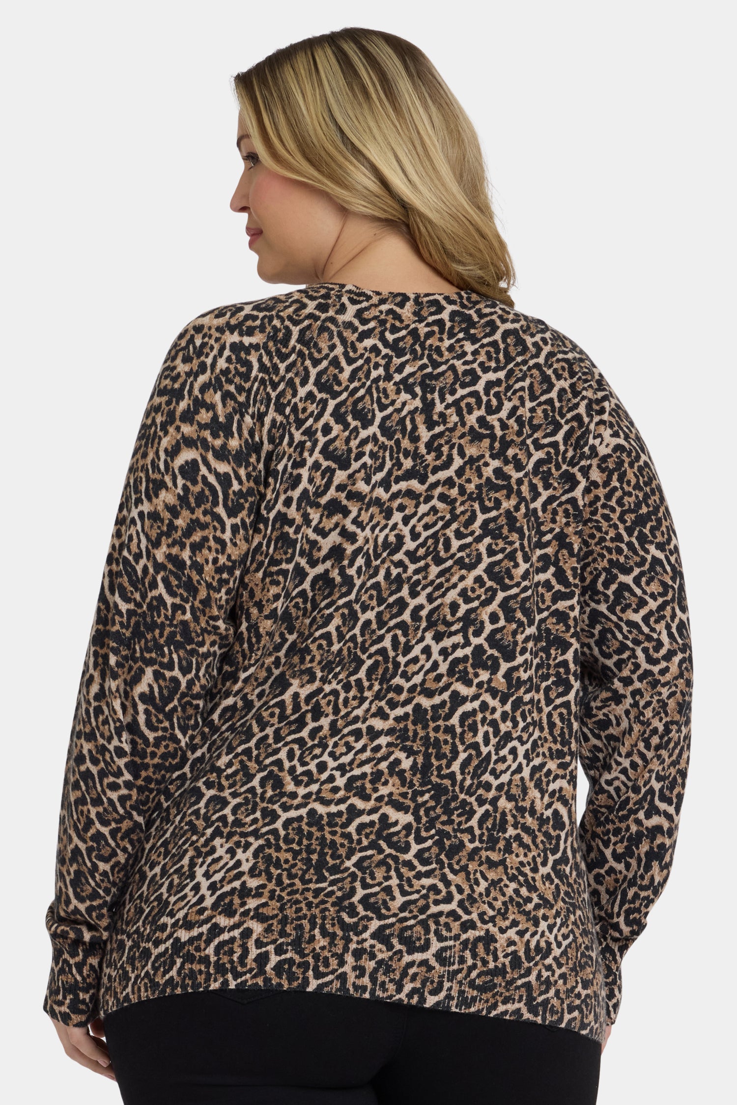 NYDJ Cheetah Crewneck Sweater In Plus Size  - Onyx Cheetah
