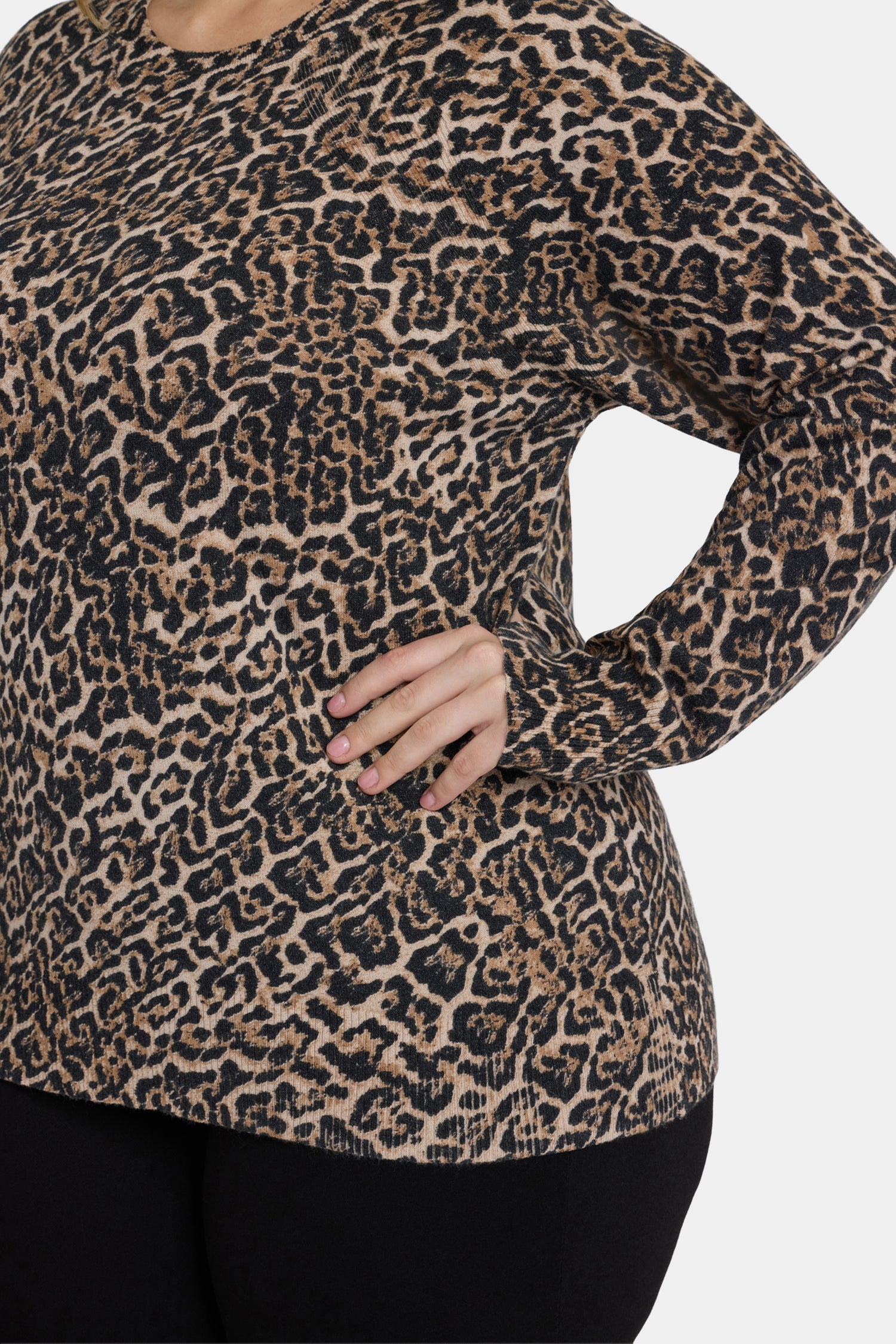 NYDJ Cheetah Crewneck Sweater In Plus Size  - Onyx Cheetah