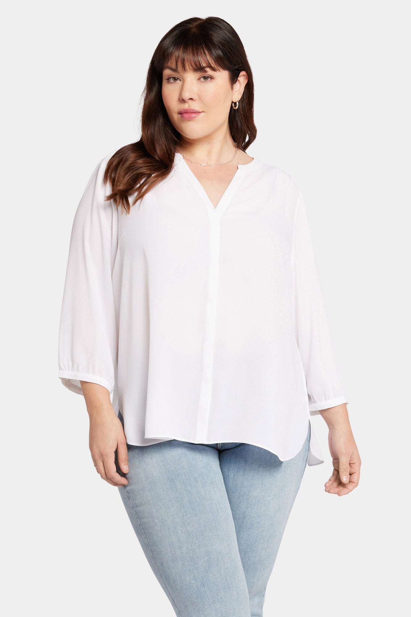 NYDJ Pintuck Blouse In Plus Size  - Optic White