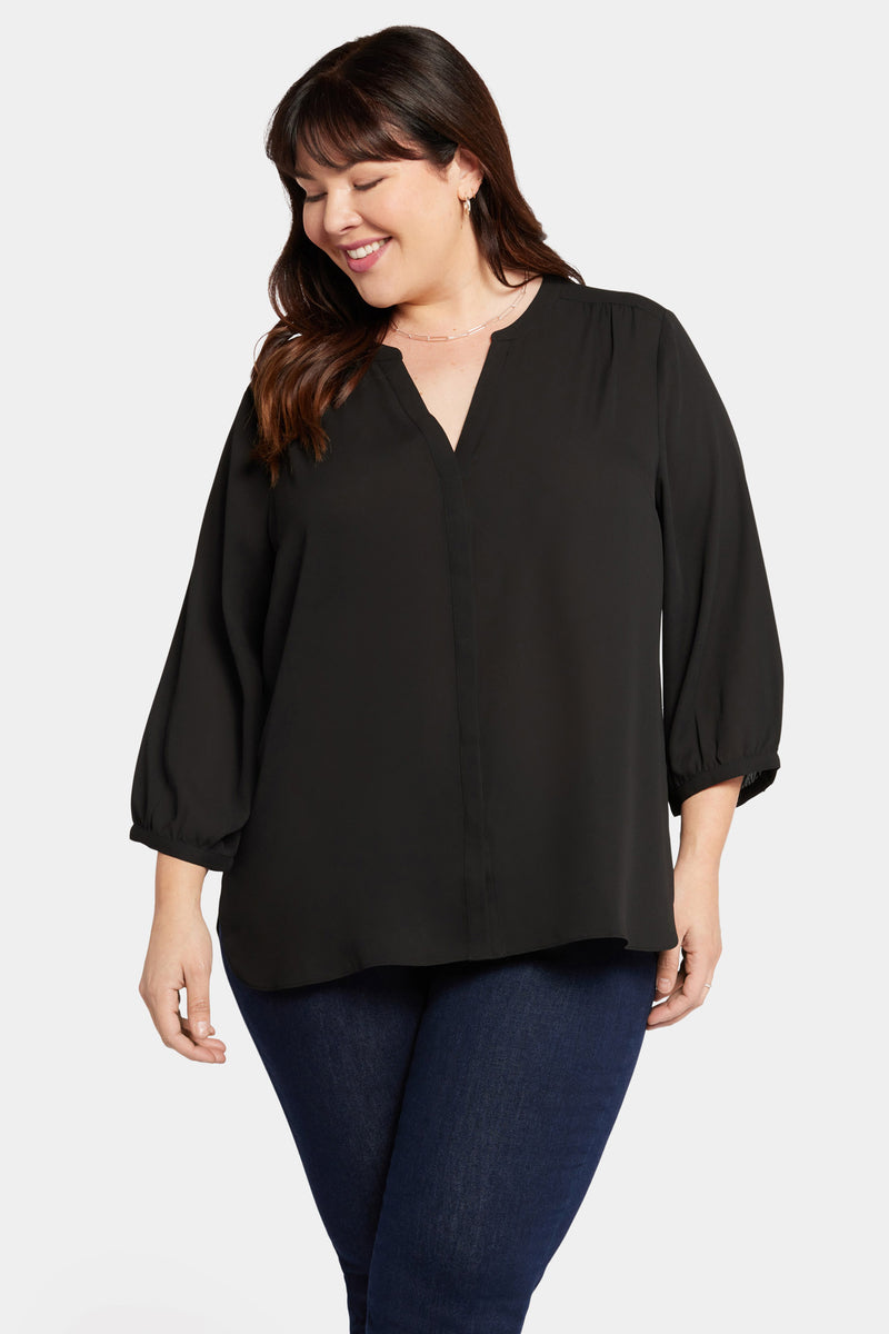 Pintuck Blouse In Plus Size - Black