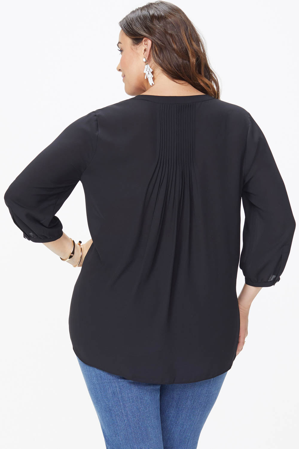 NYDJ Pintuck Blouse In Plus Size  - Black