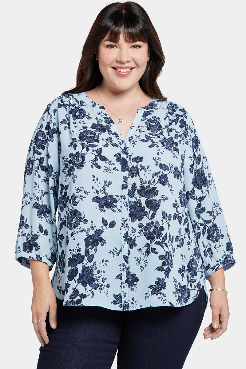 Pintuck Blouse In Plus Size - Rosemary Petals Blue | NYDJ