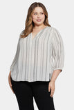 NYDJ Pintuck Blouse In Plus Size  - Sasha Stripe