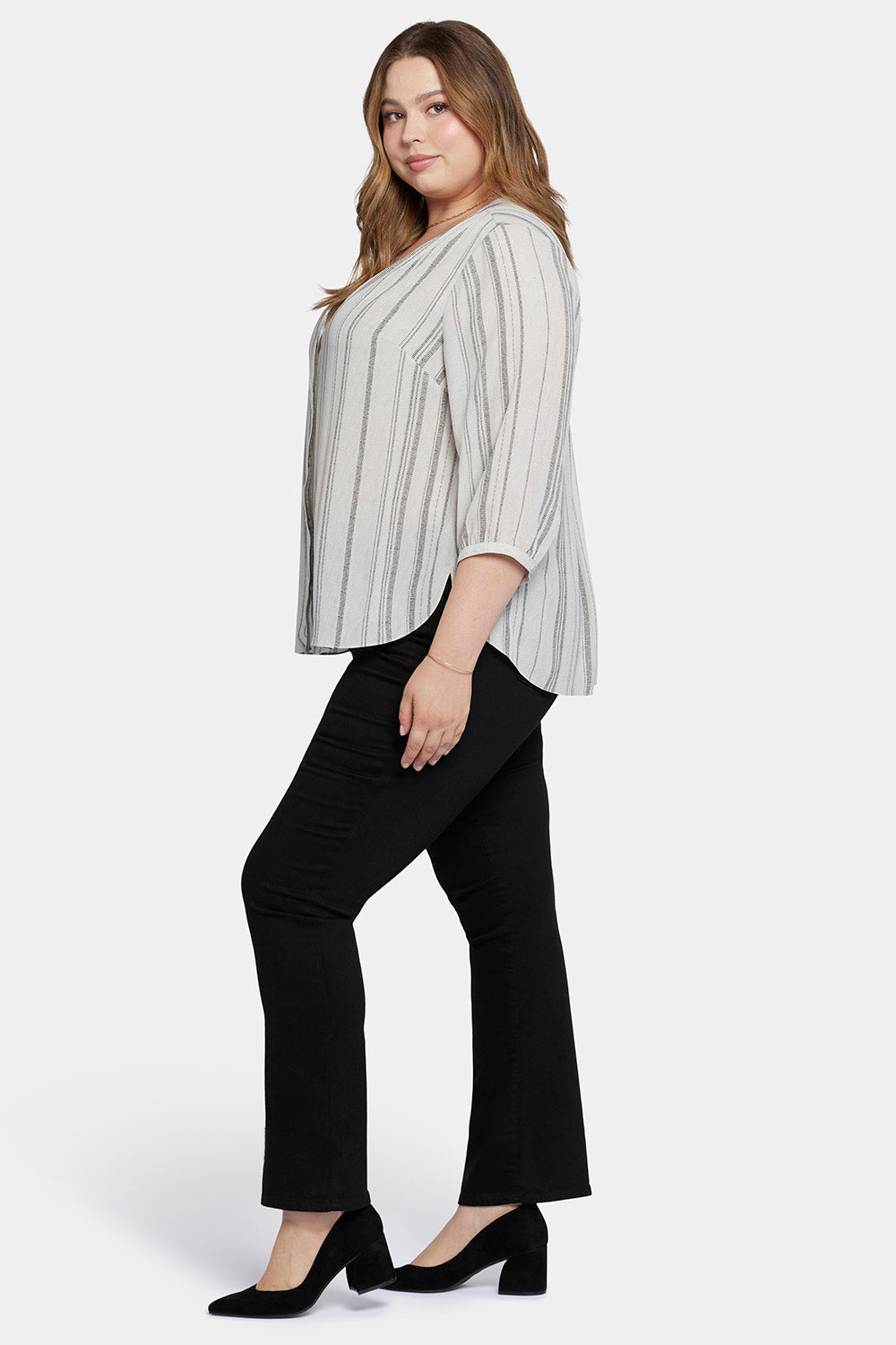 NYDJ Pintuck Blouse In Plus Size  - Sasha Stripe