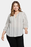 NYDJ Pintuck Blouse In Plus Size  - Sasha Stripe