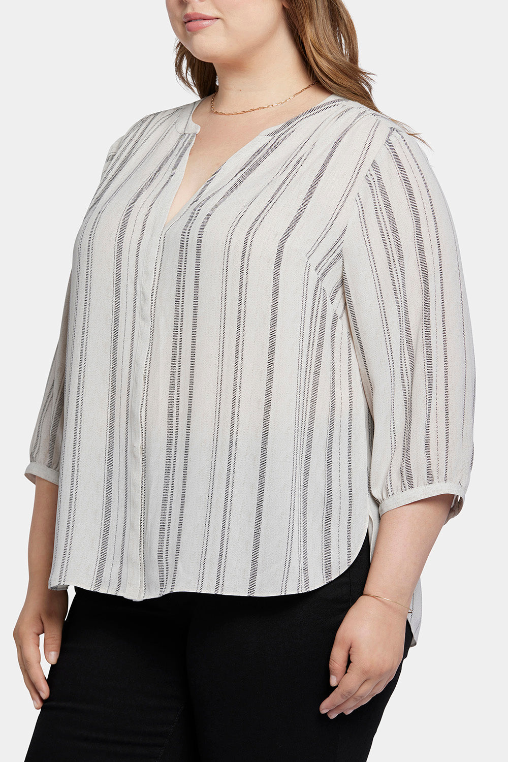 NYDJ Pintuck Blouse In Plus Size  - Sasha Stripe