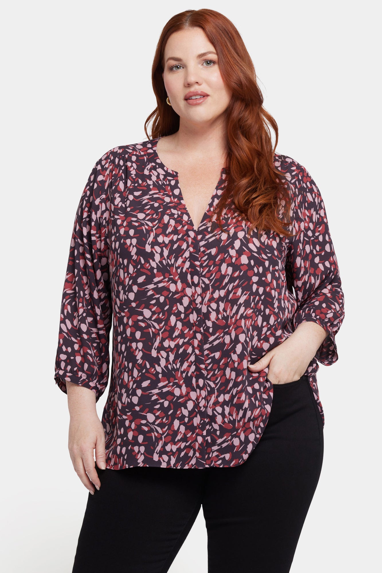 NYDJ Pintuck Blouse In Plus Size  - Perla Plum