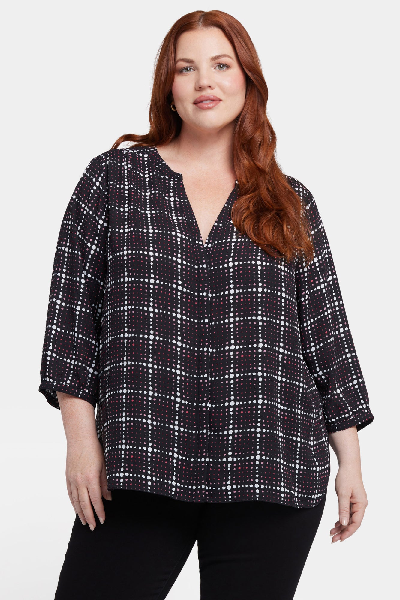 NYDJ Pintuck Blouse In Plus Size  - Lattice Dots