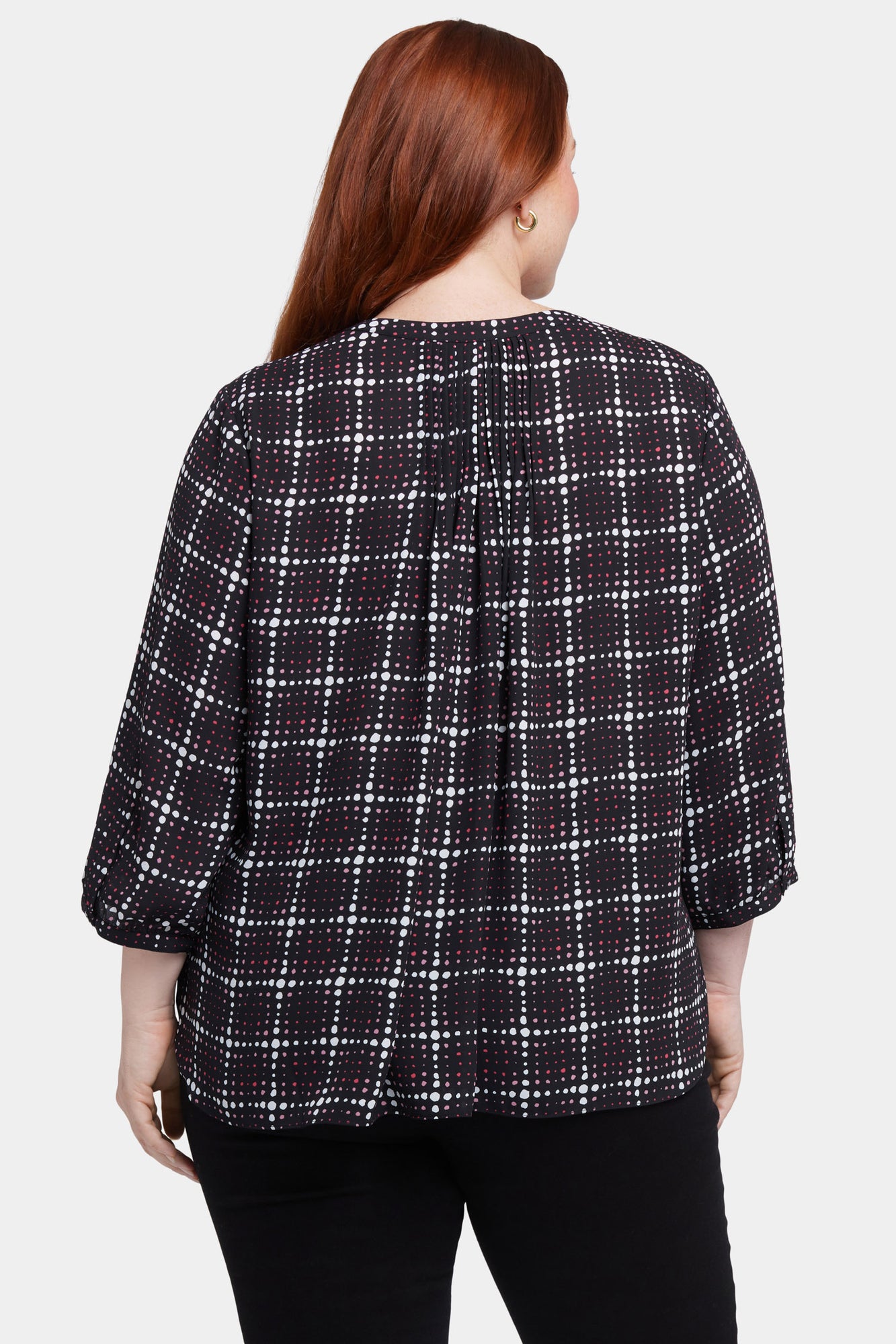 NYDJ Pintuck Blouse In Plus Size  - Lattice Dots