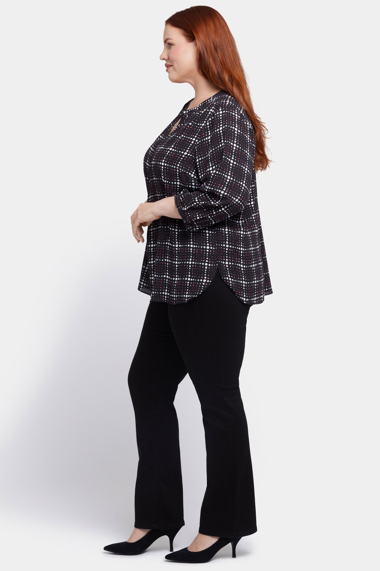 NYDJ Pintuck Blouse In Plus Size  - Lattice Dots