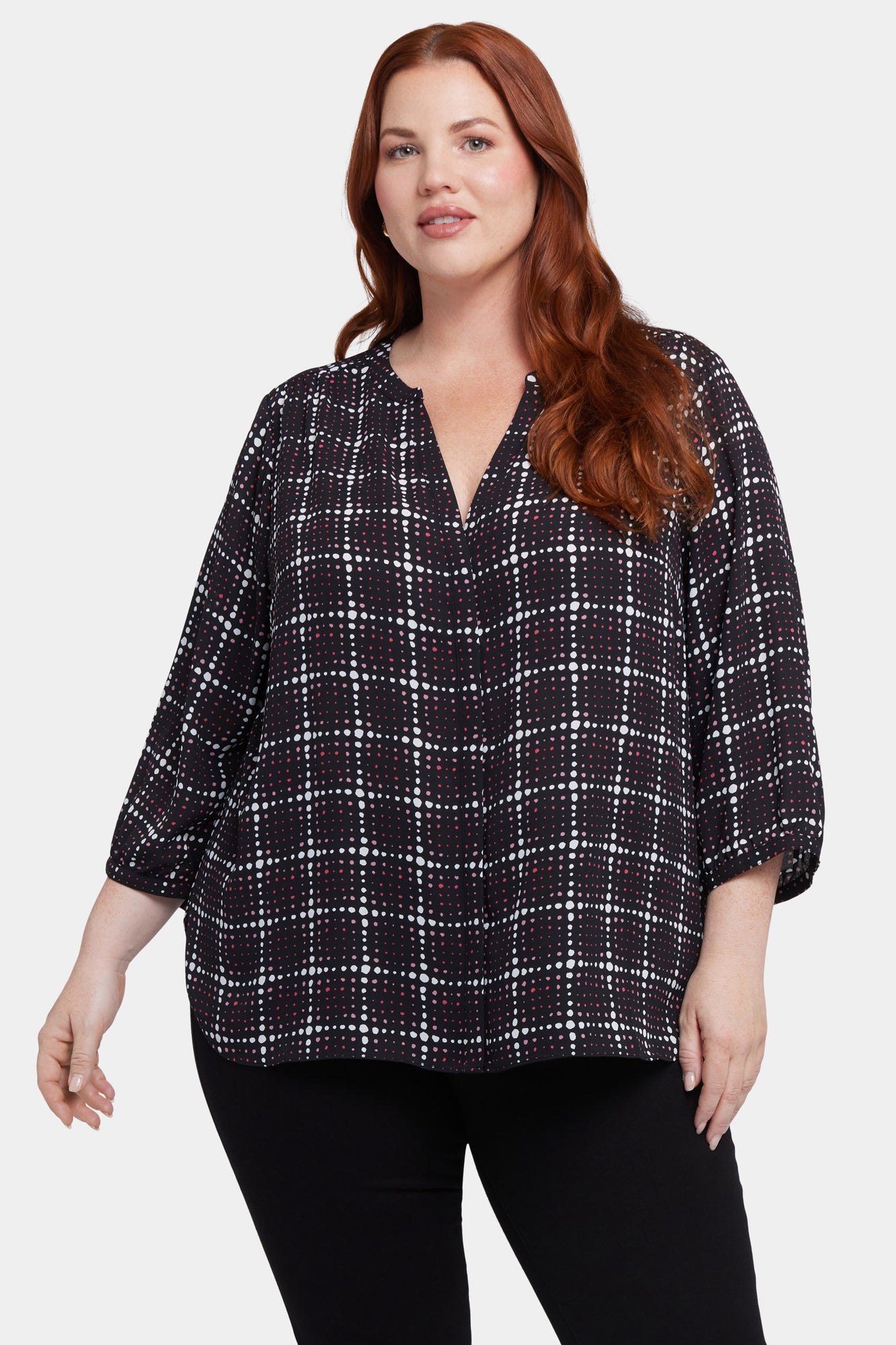 NYDJ Pintuck Blouse In Plus Size  - Lattice Dots