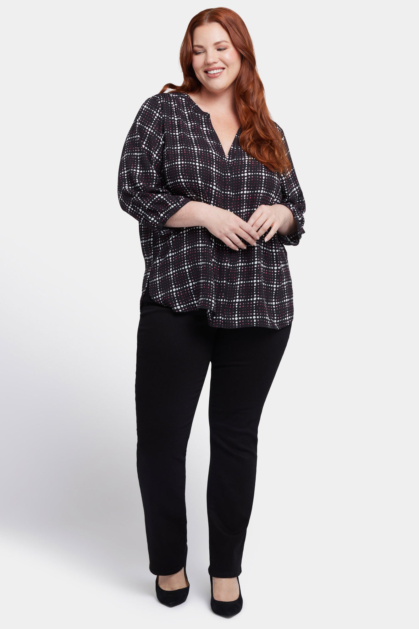 NYDJ Pintuck Blouse In Plus Size  - Lattice Dots