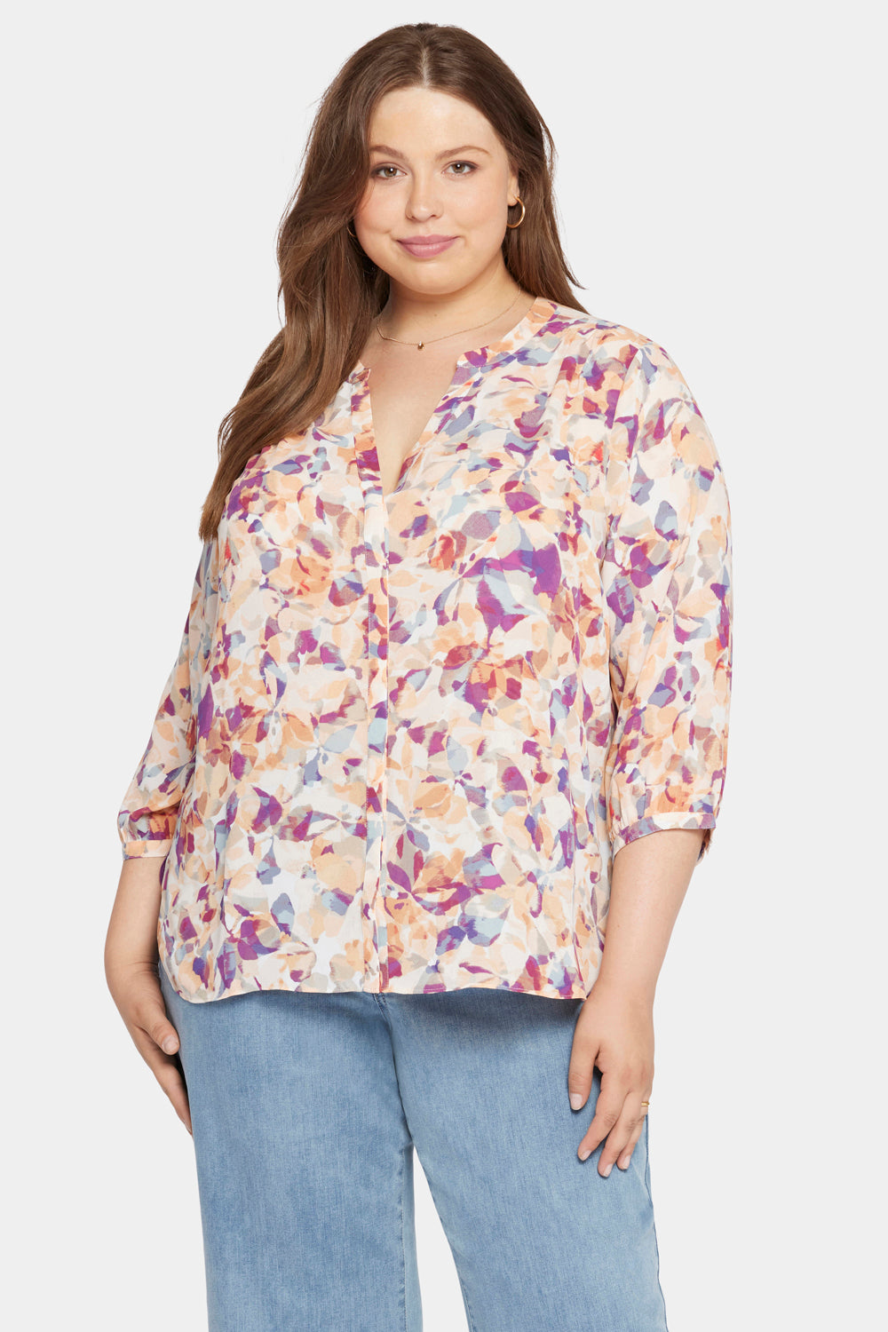 NYDJ Pintuck Blouse In Plus Size  - Fallen Leaf