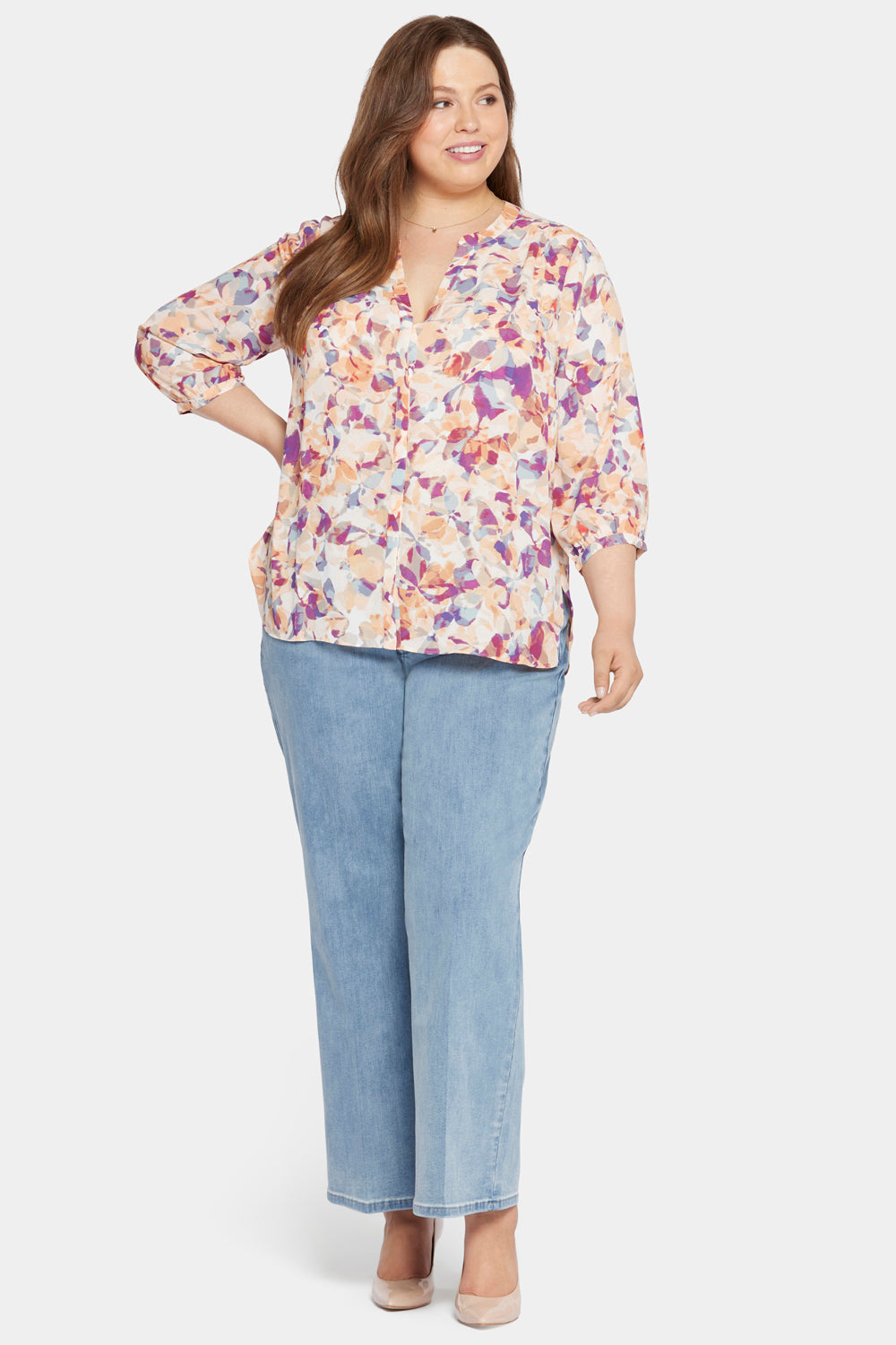 NYDJ Pintuck Blouse In Plus Size  - Fallen Leaf