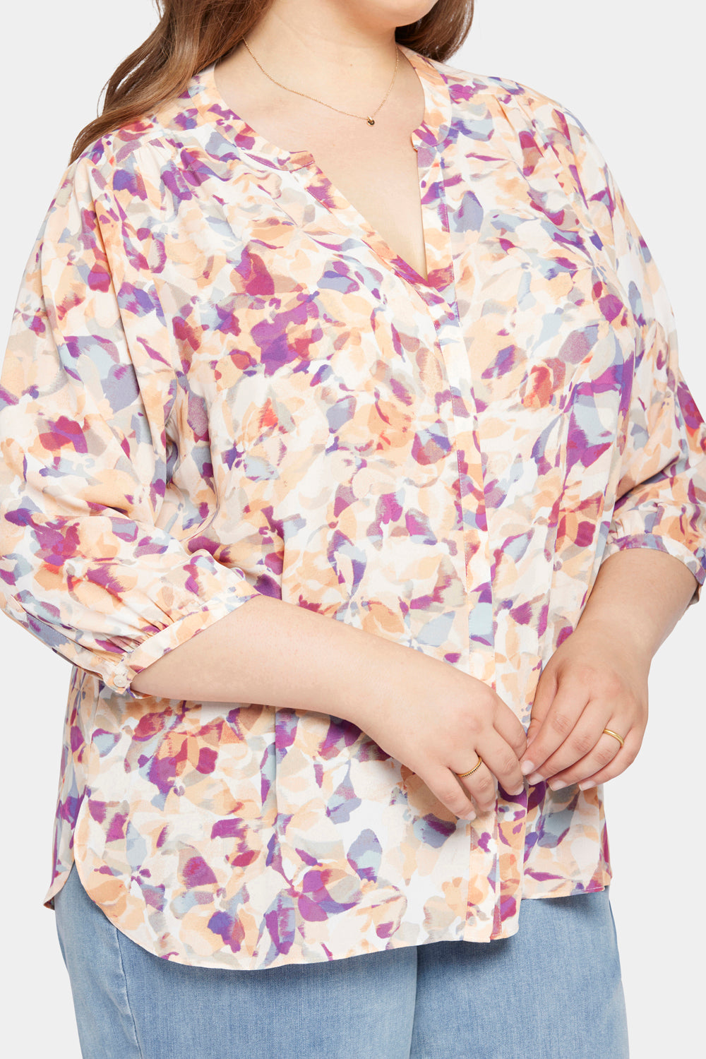 NYDJ Pintuck Blouse In Plus Size  - Fallen Leaf