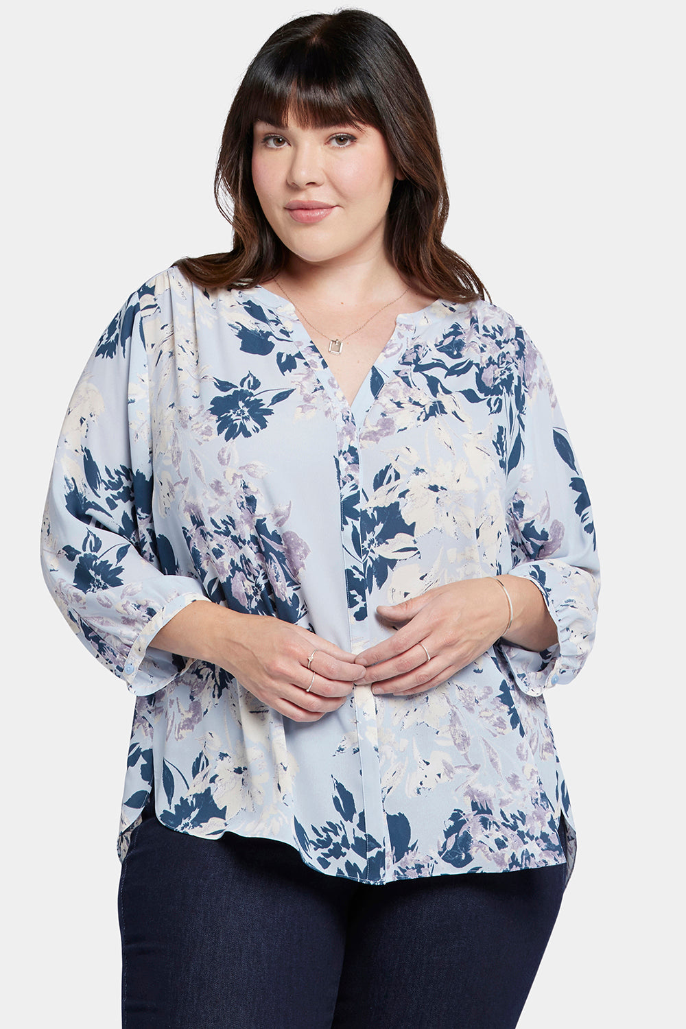 Pintuck Blouse In Plus Size - Valley Faire Blue | NYDJ