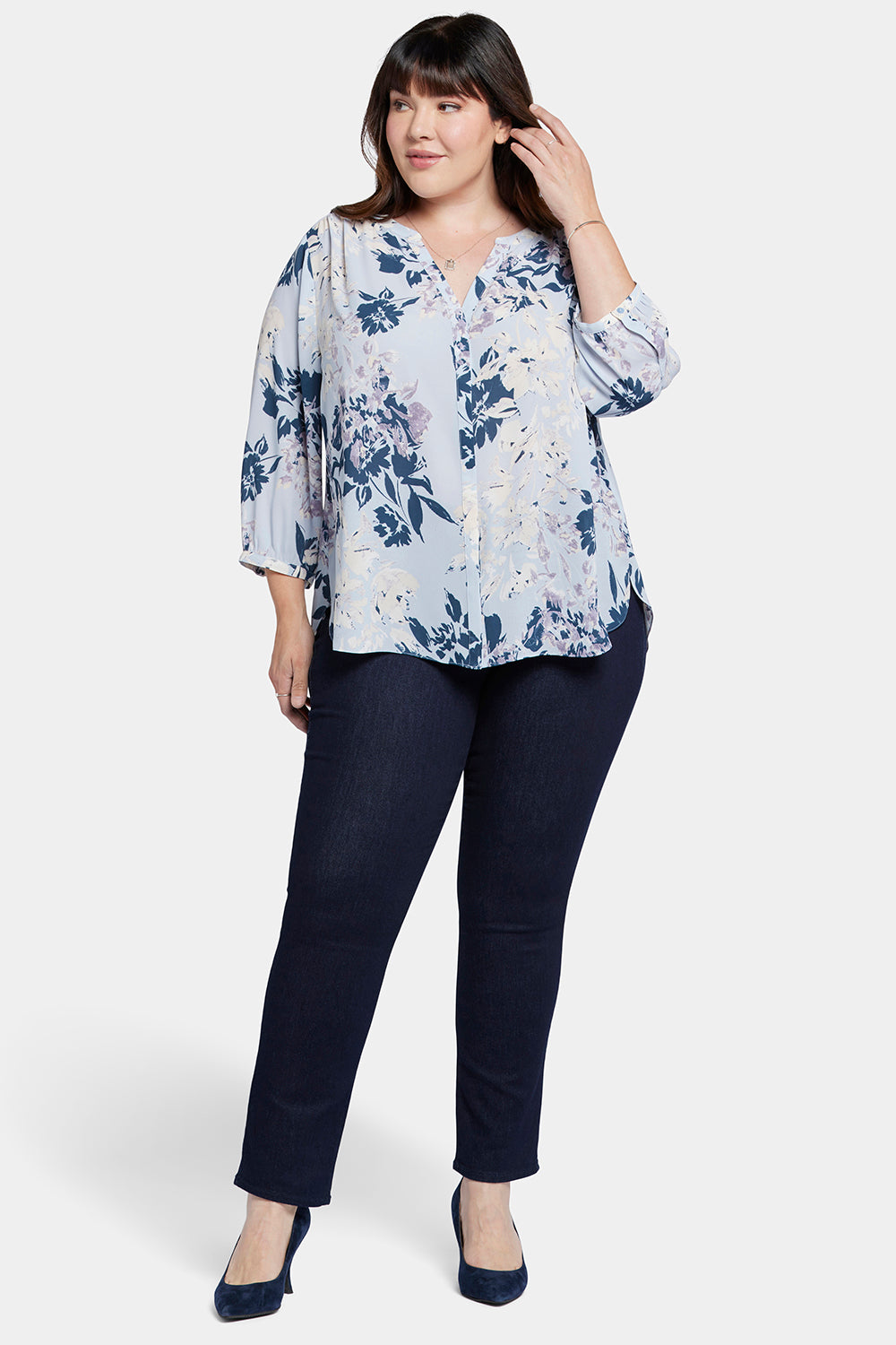 Pintuck Blouse In Plus Size - Valley Faire Multi | NYDJ