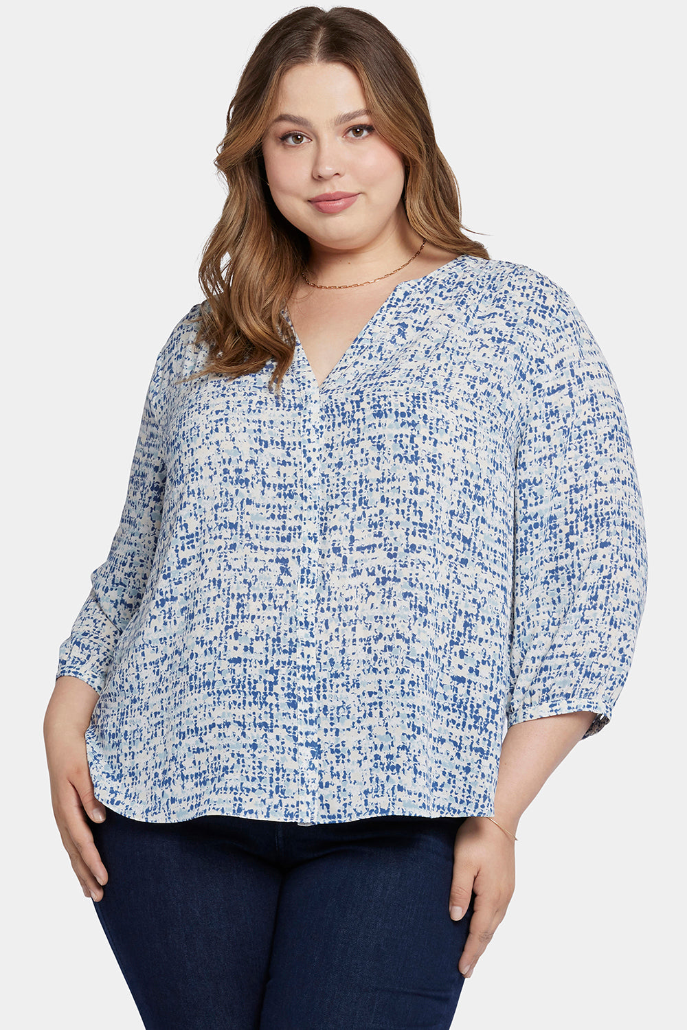 NYDJ Pintuck Blouse In Plus Size  - Waterfall Ice