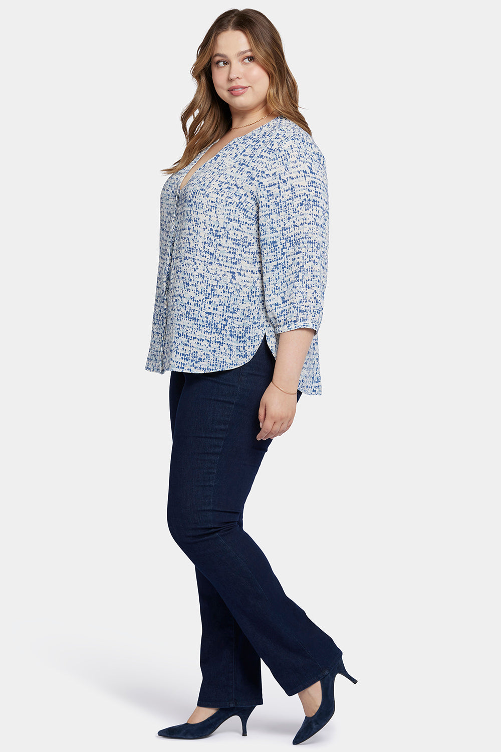 NYDJ Pintuck Blouse In Plus Size  - Waterfall Ice