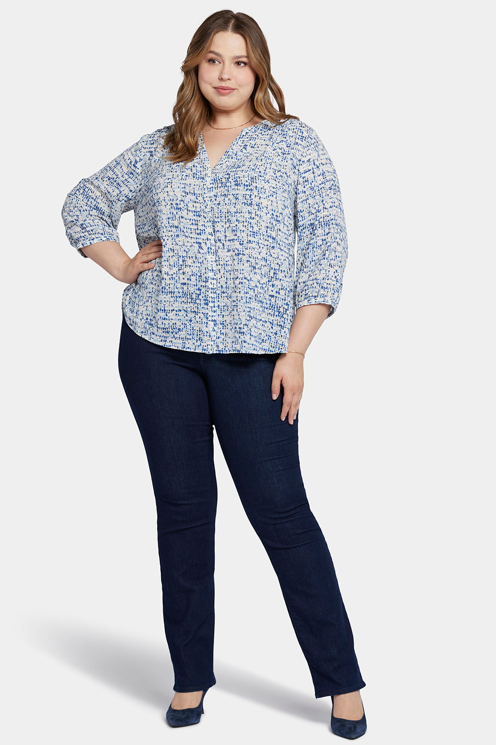 NYDJ Pintuck Blouse In Plus Size  - Waterfall Ice