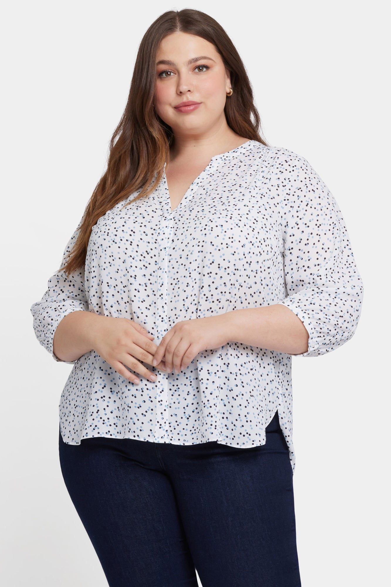 NYDJ Pintuck Blouse In Plus Size  - Sprinkle Dots