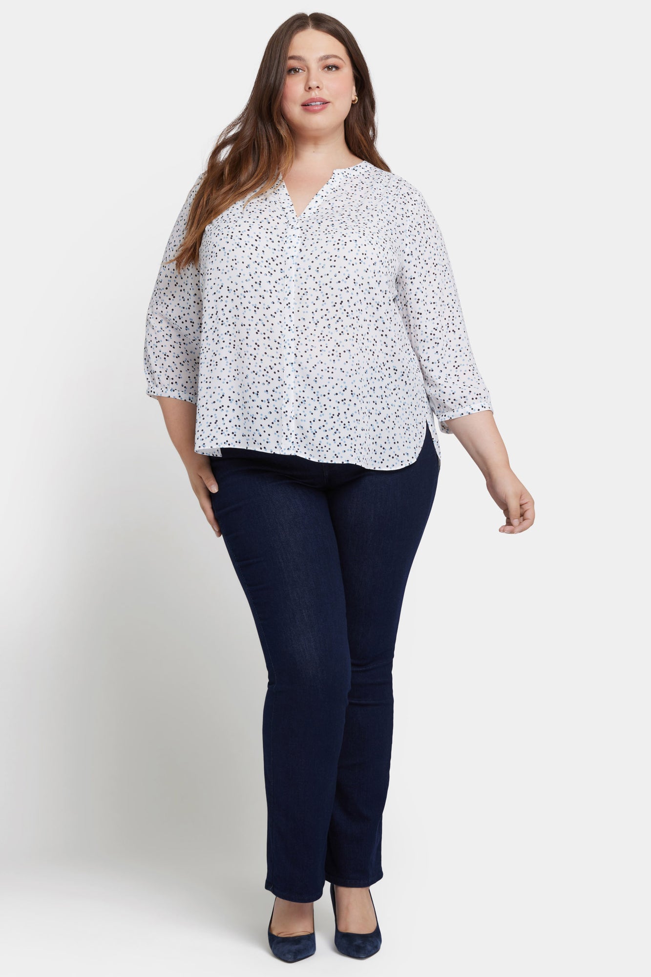 NYDJ Pintuck Blouse In Plus Size  - Sprinkle Dots