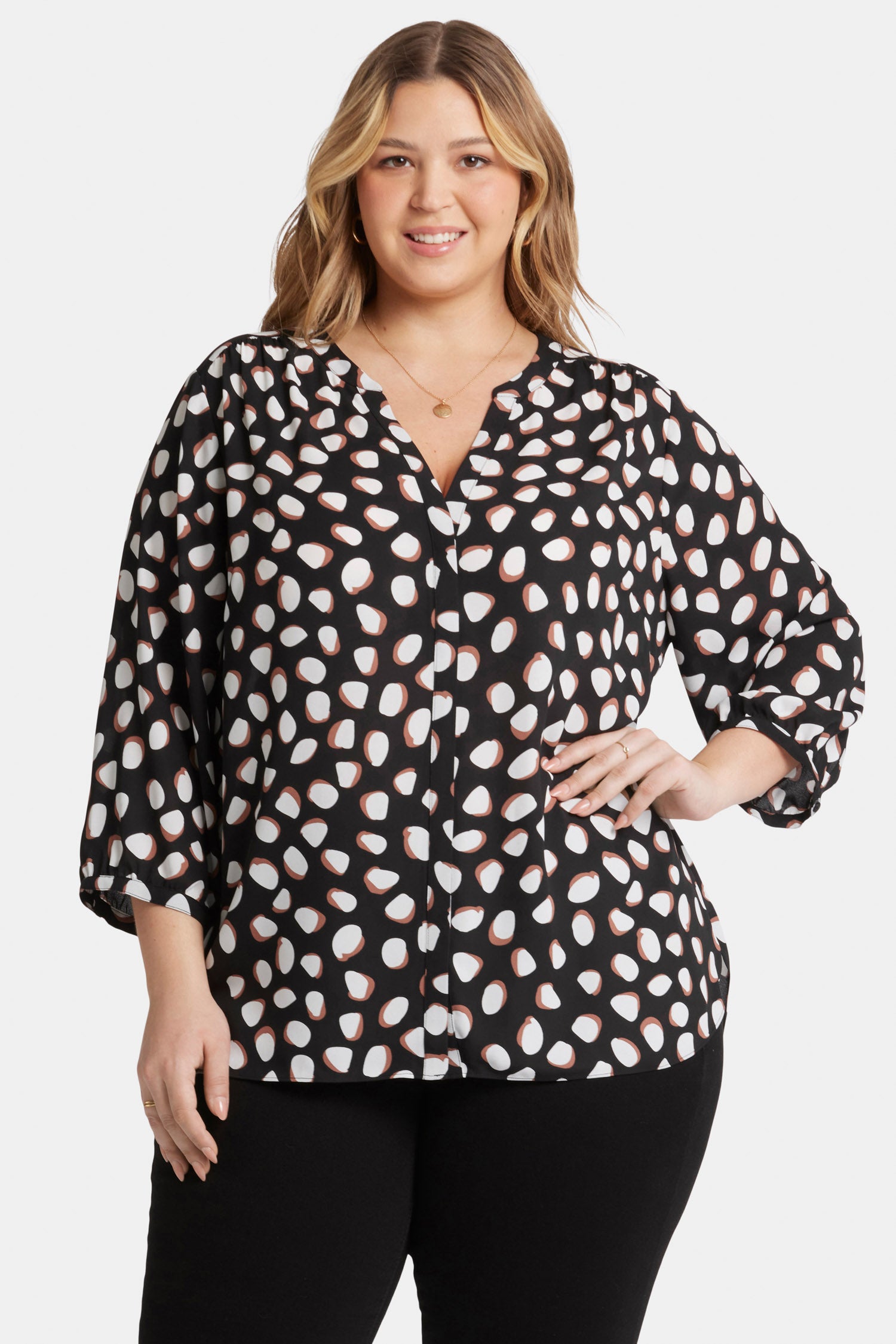 Pintuck Blouse In Plus Size - Matilda Dot Black | NYDJ