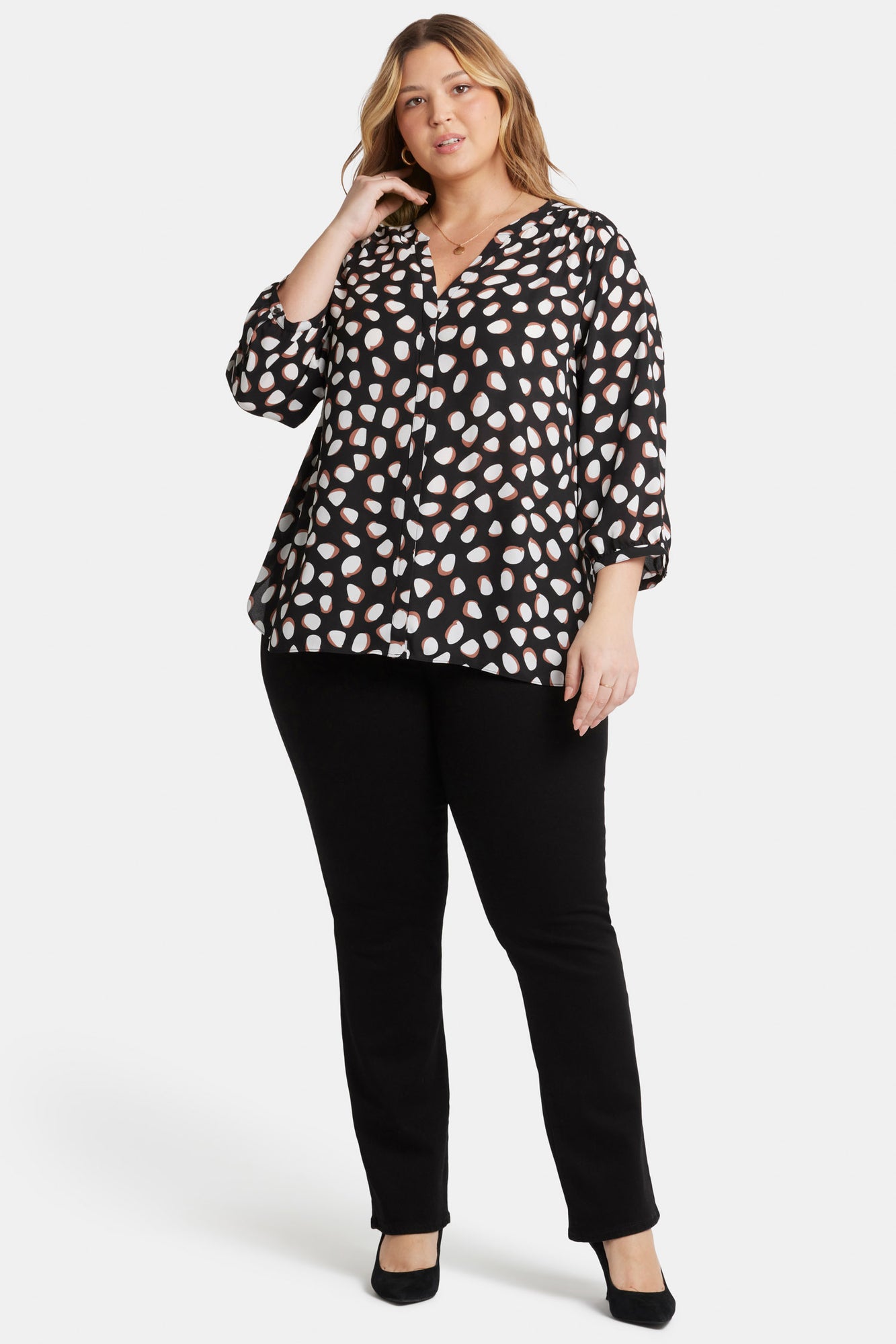 NYDJ Pintuck Blouse In Plus Size  - Matilda Dot